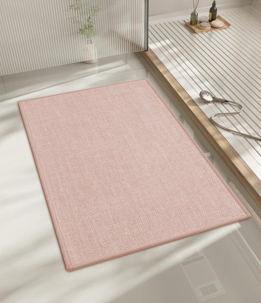 chakme Bathroom Rugs Mat 24x17, Ultra Thin Non Slip Bath Mat Small Quick Dry Absorbent Bath Mat for Bathroom Floor, (Pink, 24"x17")