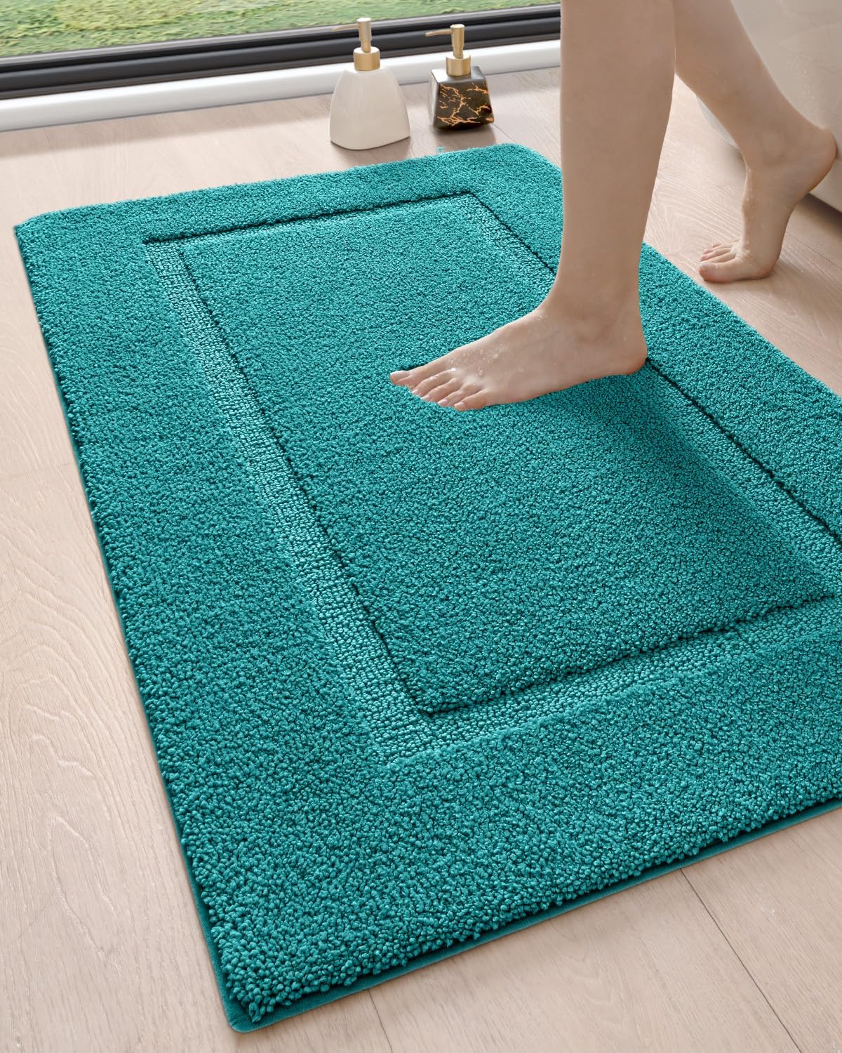 DEXI Bathroom Rugs 43x24, Washable Non Slip Bath Mat for Shower Floor, Absorbent Quick Dry Bathmat with Rubber Backing, Ultra Soft Plush Carpet for Tub, Teal