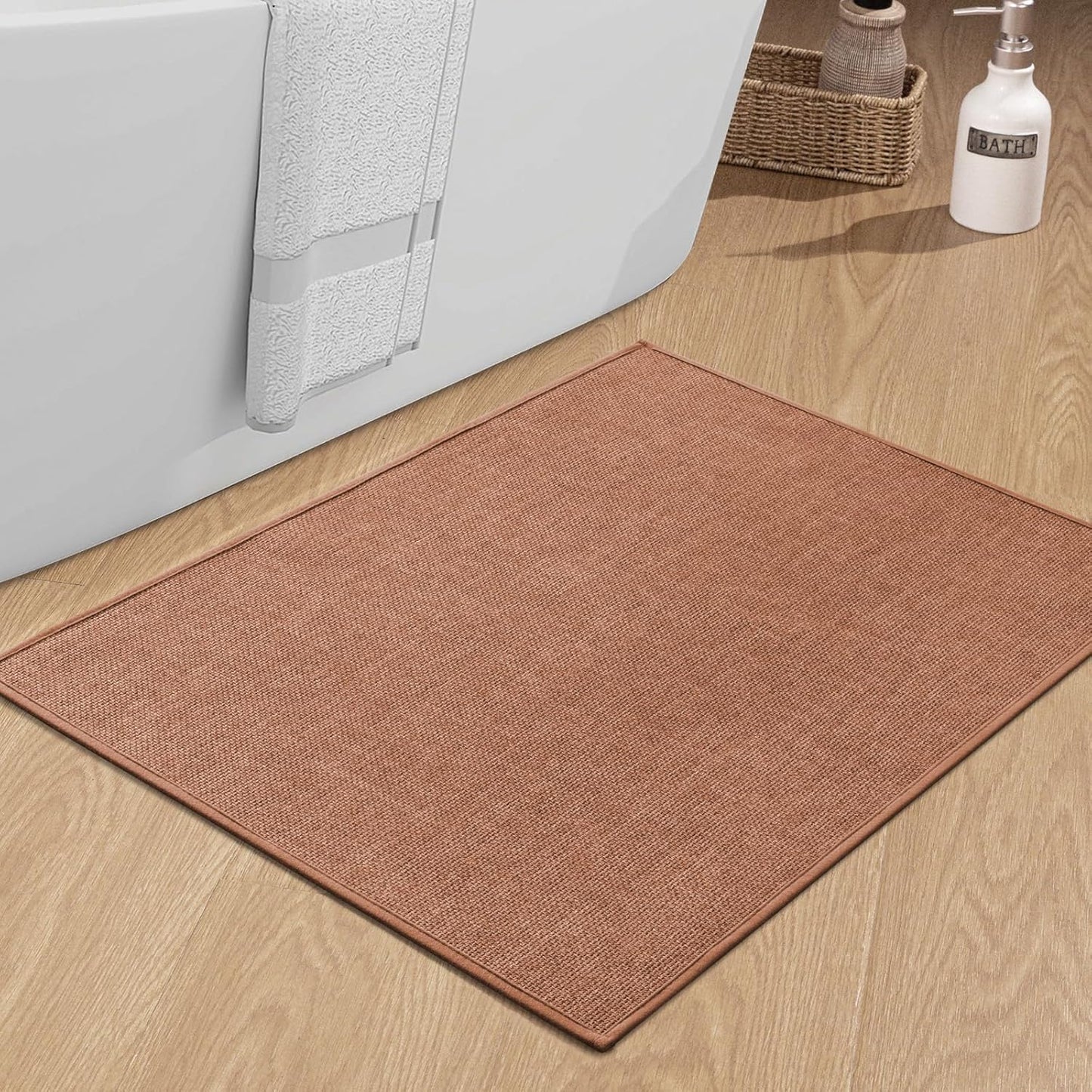 chakme Bathroom Rugs Mat 36x24, Ultra Thin Non Slip Bath Mat Large Quick Dry Absorbent Bath Mat for Bathroom, (Dark Pink, 36"x24")