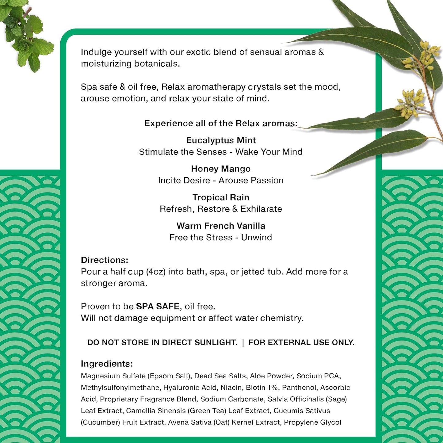 Relax Spa & Bath, Epsom & Dead Sea Salts, Aromatherapy Bath Salts for Hot Tub, Bath, or Spa, Infused with Magnesium, Eucalyptus Mint Scent