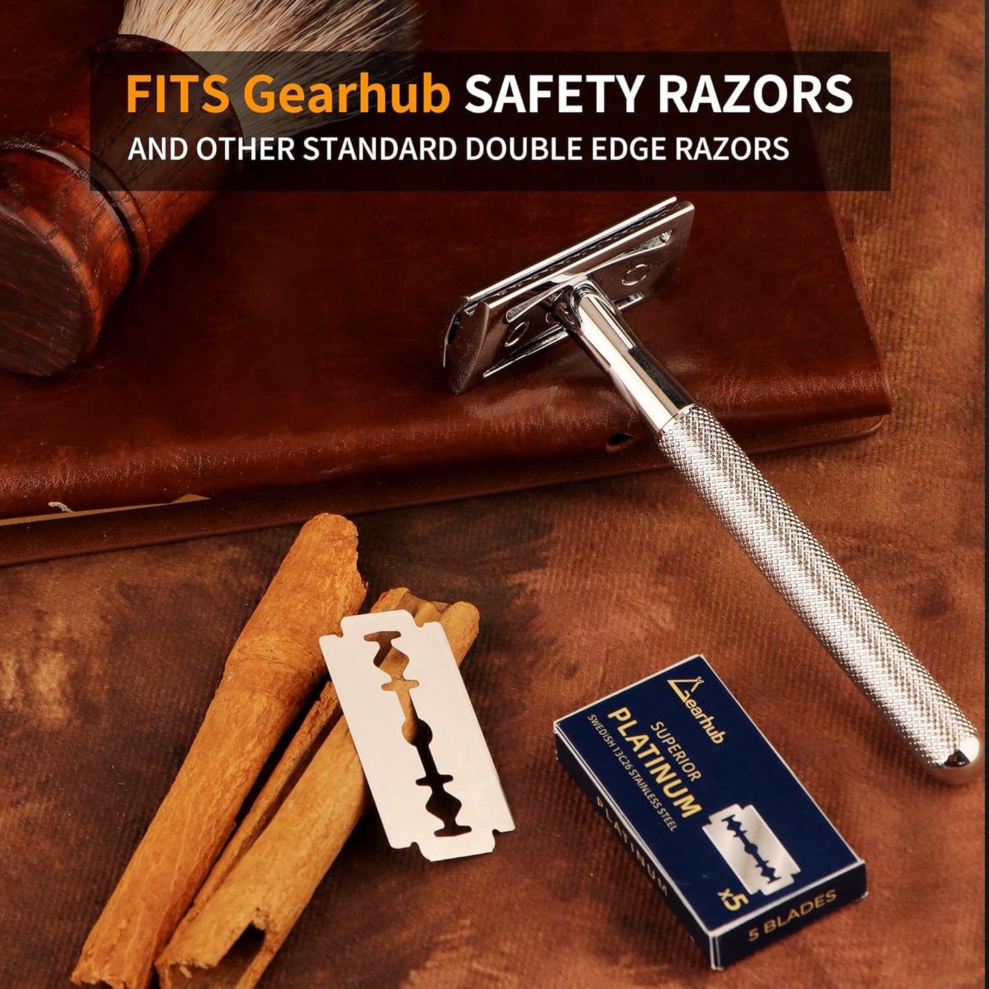 Gearhub Premium 50 Count Double Edge Safety Razor Blades Refills Swedish 13C26 Stainless Steel Platinum Coated, Mild to Medium Sharpness for Smooth Shaves