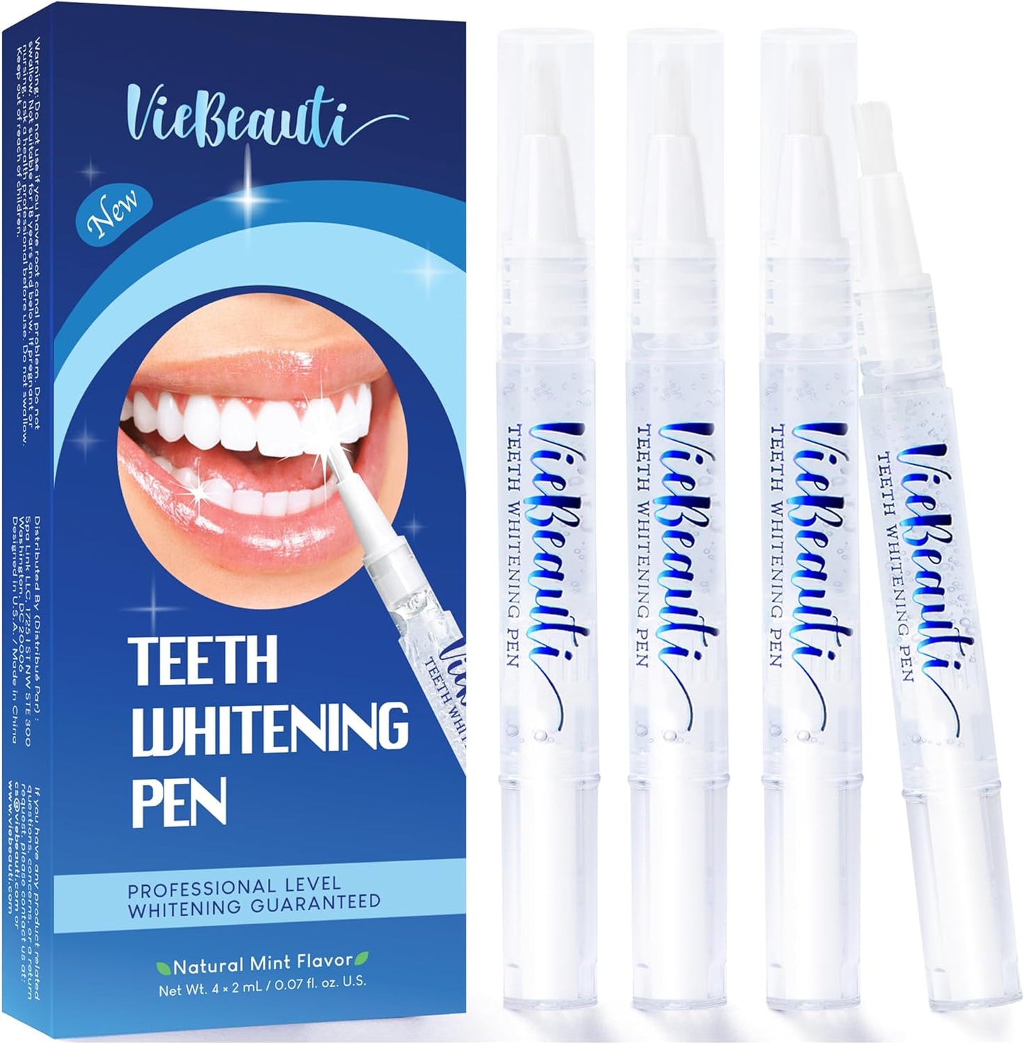 VieBeauti Teeth Whitening Pen (4 Pcs), 40+ Uses, Effective, Painless, No Sensitivity, Travel-Friendly, Easy to Use, Beautiful White Smile, Mint Flavor