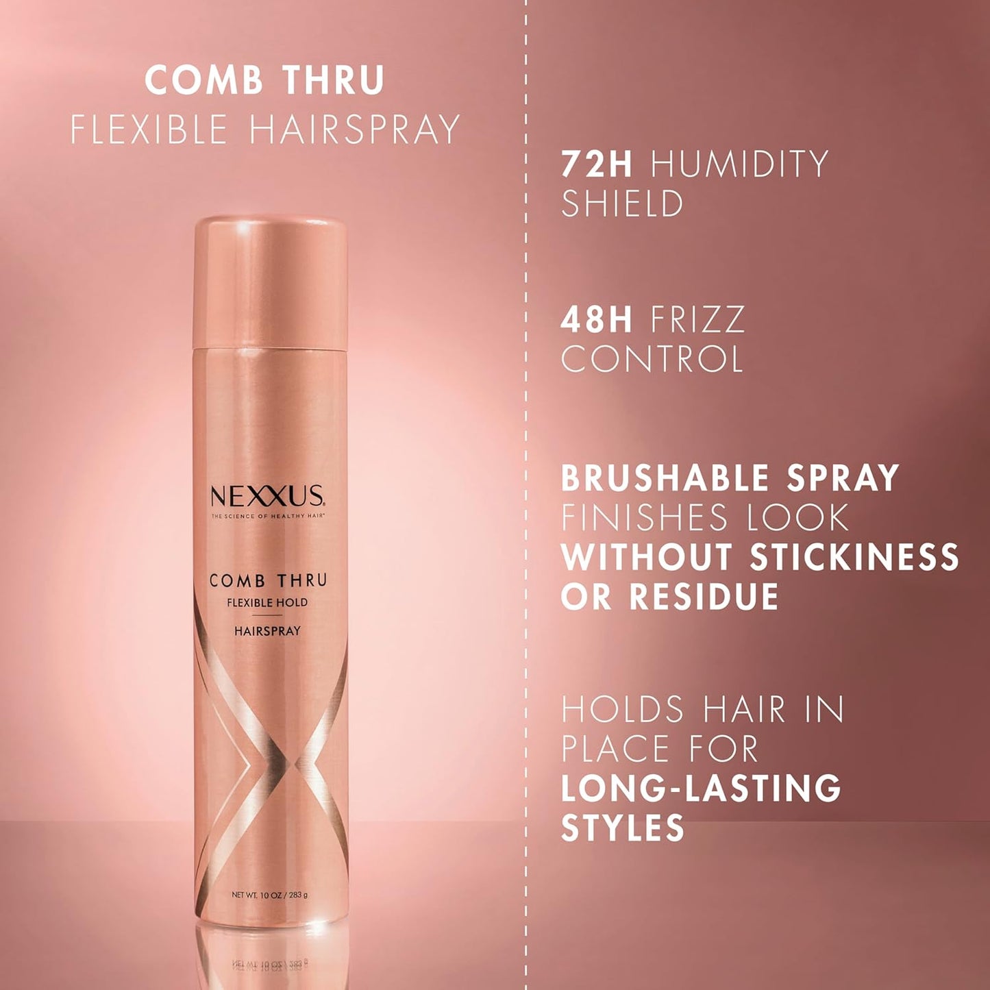 Nexxus Comb Thru Flexible Hold Hair Spray, Brushable Finish, 72H Humidity Shield, 10 oz