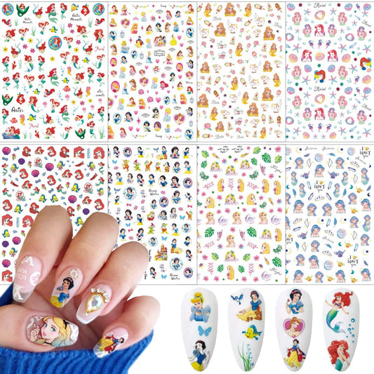 8 Sheets Cute Cartoon Nail Art Stickers Decals 3D Self Adhesive Kawaii Mermaid Design Acrylic Nail Art Supplies Cartoon Nail Stickers for Women Girls DIY Cute Manicure Tips Decorations Accessories
