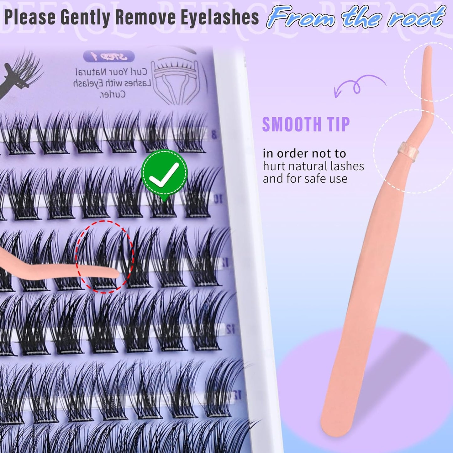 Self Adhesive Eyelashes Clusters Press on Lash Clusters Wispy Lash Extensions No Glue Needed Lashes Clusters Natural Cluster Eyelash Extensions Kit with Tweezers (8-16mm,C Curl)