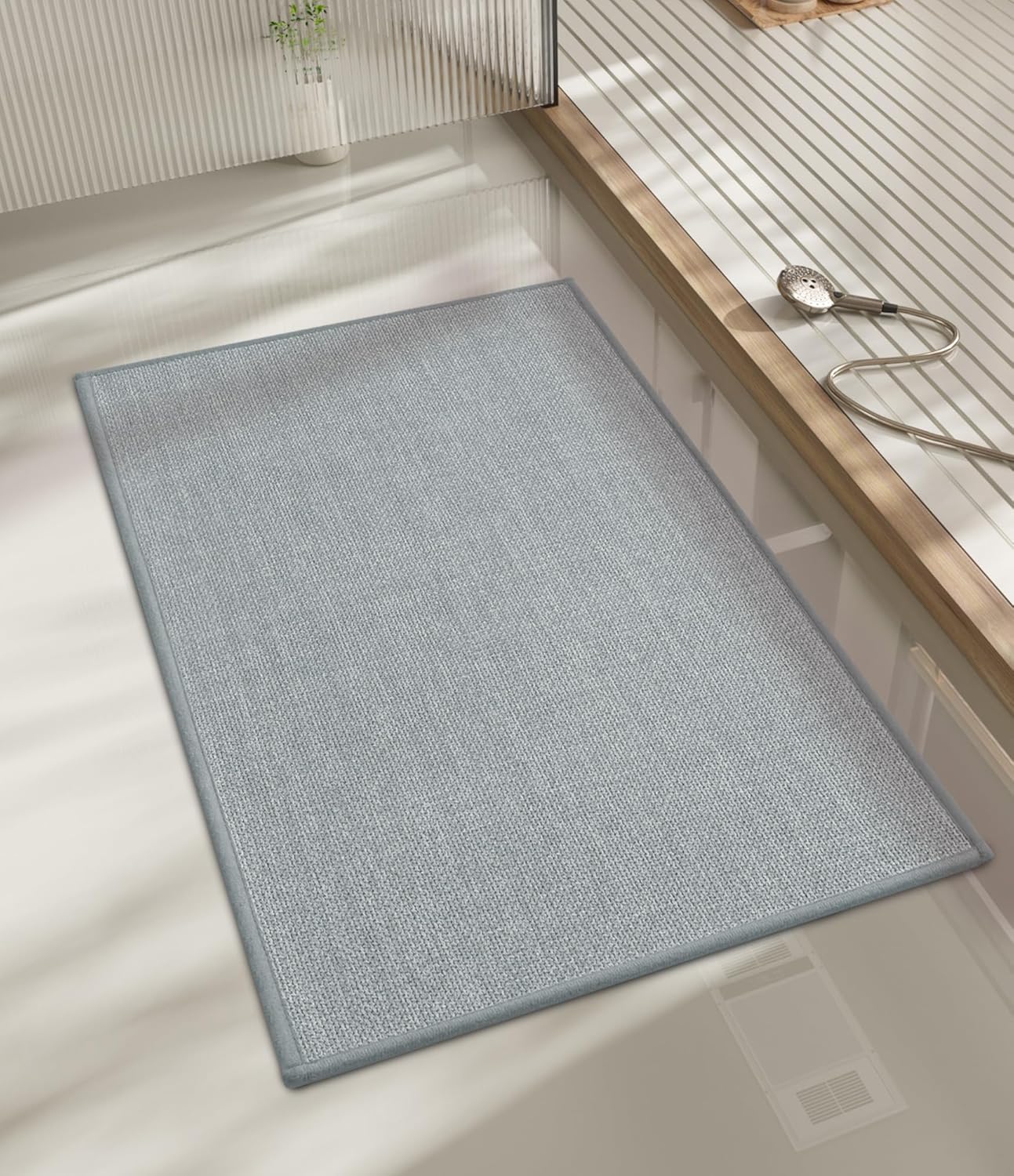 chakme Bathroom Rugs Mat 32x17, Ultra Thin Non Slip Bath Mat Quick Dry Absorbent Bath Mat for Bathroom Floor, (Light Grey, 32"x17")
