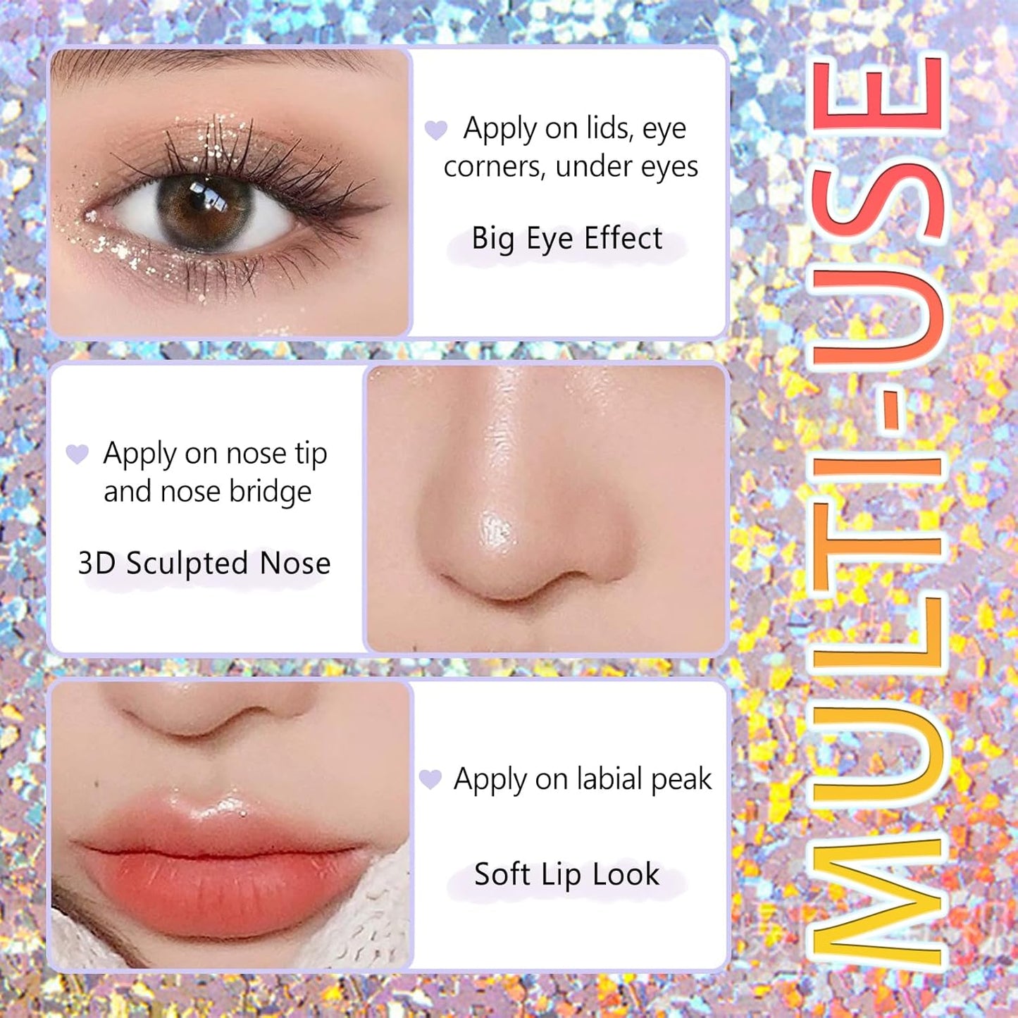 4Pcs Liquid Eyeshadow Eyeliner Kit Set for Korean Makeup, Sparkling Shimmer Metallic Eye Glitter Sequins for Under Eye Tear-Drop Make Up, Quick-Dry Loose Glitter Glue for Crystal Mermaid Looks