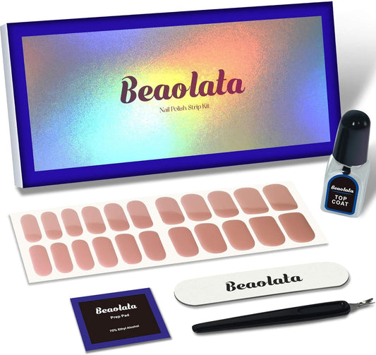 Nail Polish Strips, 44PCS Salon Quality Wraps with Top Coat, Long Lasting Gel Nail Stickers for Women Easy Apply& Remove (Nude Pink)