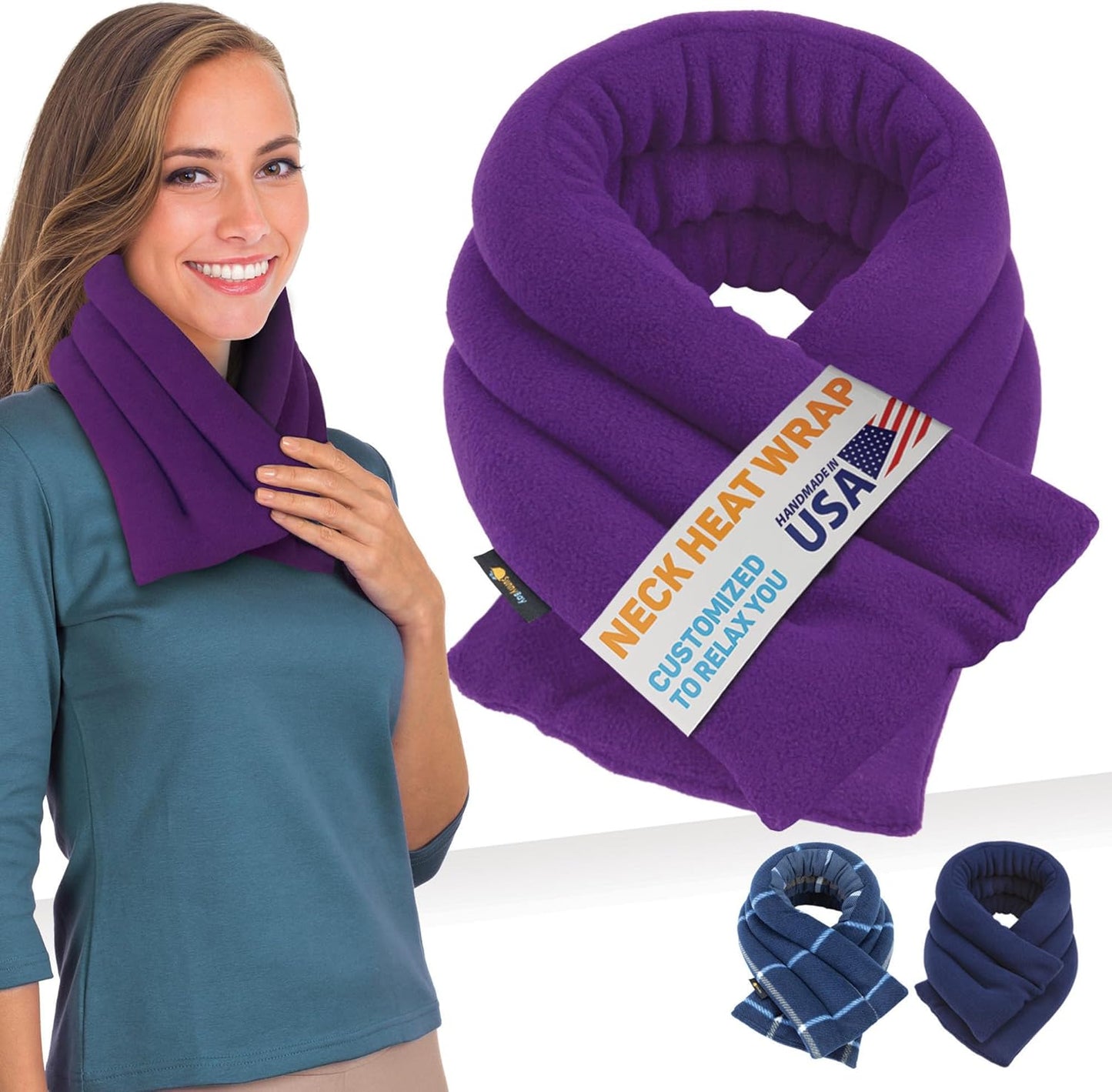 SunnyBay Microwave Heating Pad, Microwavable Heated Neck and Shoulder Wrap for Moist Hot or Cold Therapy, Lightly Weighted with Moldable Flaxseed, 26x6 Inches, Made in USA, Purple