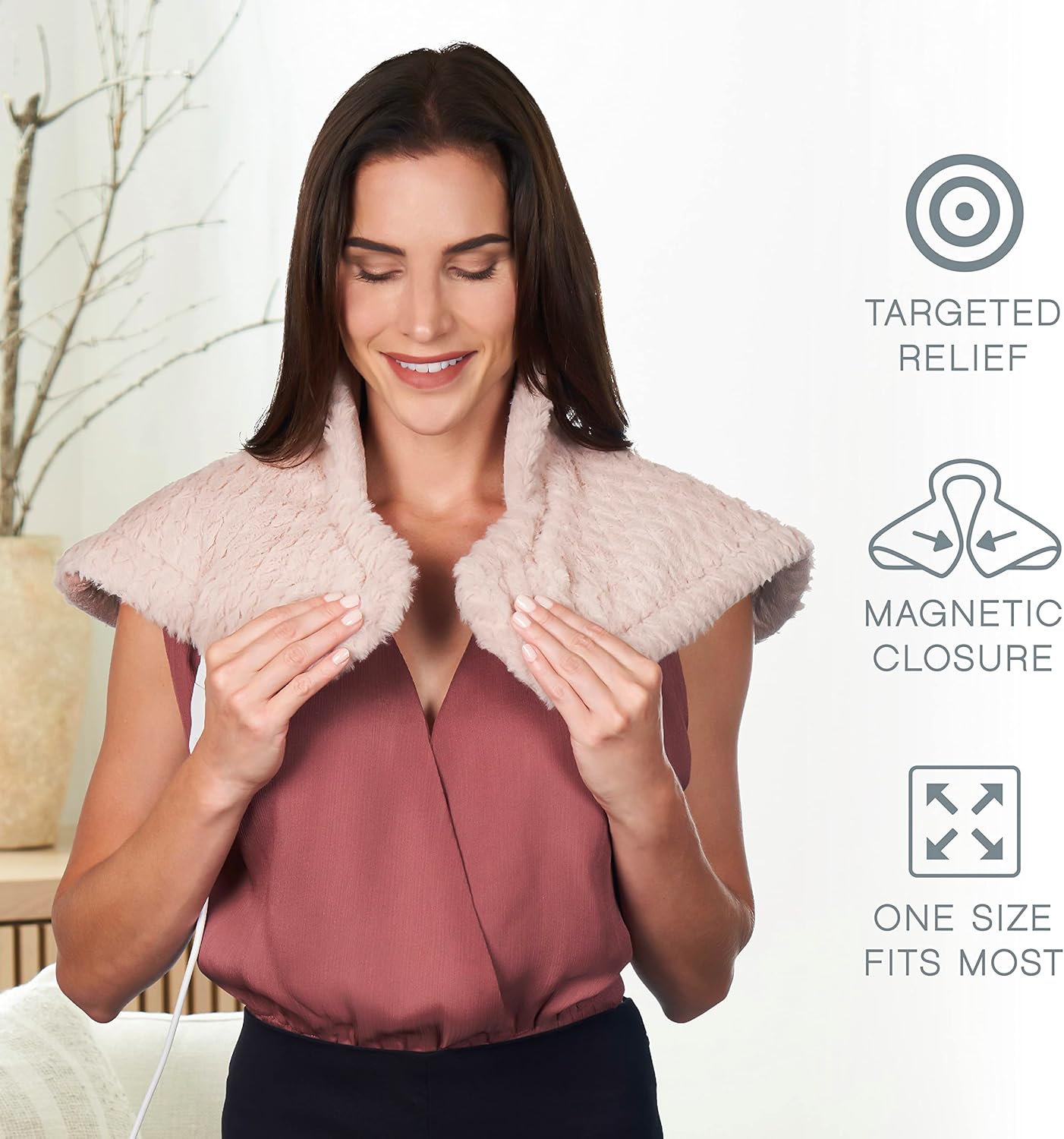 Pure Enrichment® PureRadiance™ Neck & Shoulder Luxury Heating Pad for Pain Relief, Modern Design, Soft Faux Fur & Micromink, 6 Heat Settings, Machine Washable, Universal Fit, 16” x 22” (Rose Quartz)…