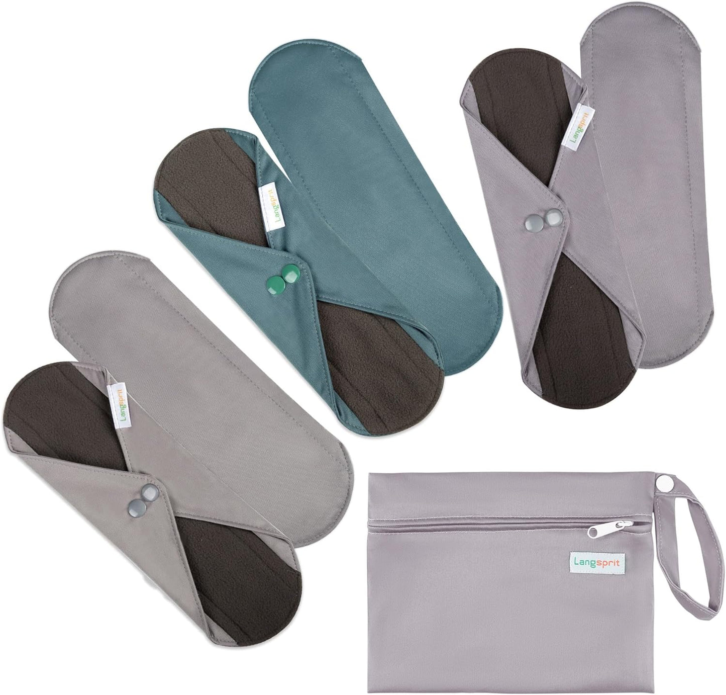 7pcs Set 1 pc Mini Wet Bag +6pcs Absorbent Reusable Sanitary Pads/Washable Cloth Menstrual Pads(Morandi-1,L)