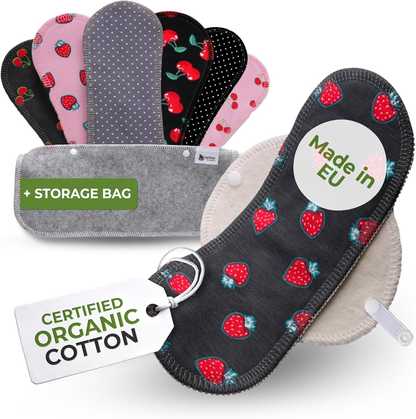 Made in EU - Ultra-Thin Reusable Panty Liners (Medium, 7-Pack) – High-Temp Washable Cloth Panty Liners for Women – Durable & Breathable Organic Cotton Keeps You Fresh & Dry for Daily Vaginal Discharge