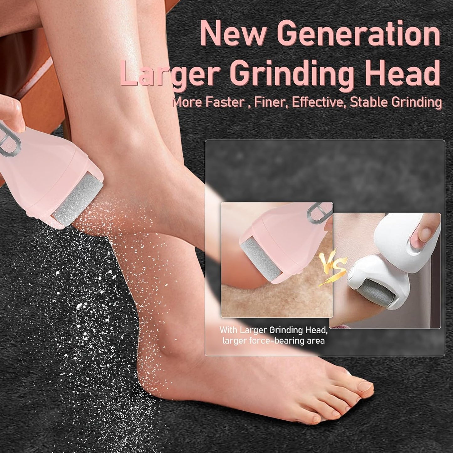 Callus Remover for Feet - with Larger Grinding Head, Electric Portable Pedicure Kit Foot File Callus Remover, Rechargeable Waterproof Foot File for Foot Care Deadskin Remover LCD Display-Pink