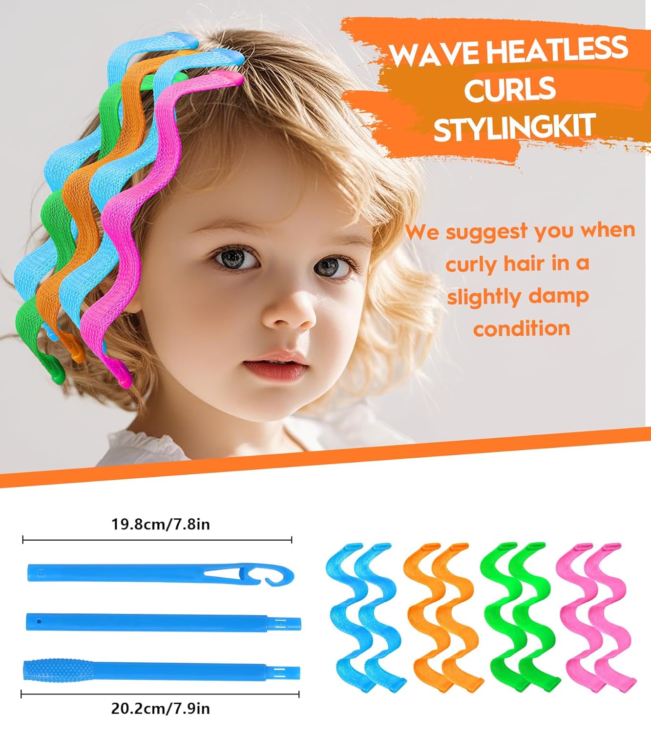 42 Pieces Heatless Waves Hair Curler, No Heat Damage Wavy Hair Curlers with 2 Sets of Styling Hooks, Heatless Curls for Women Girls Short Hair(4 Colors,25cm/ 9.9")