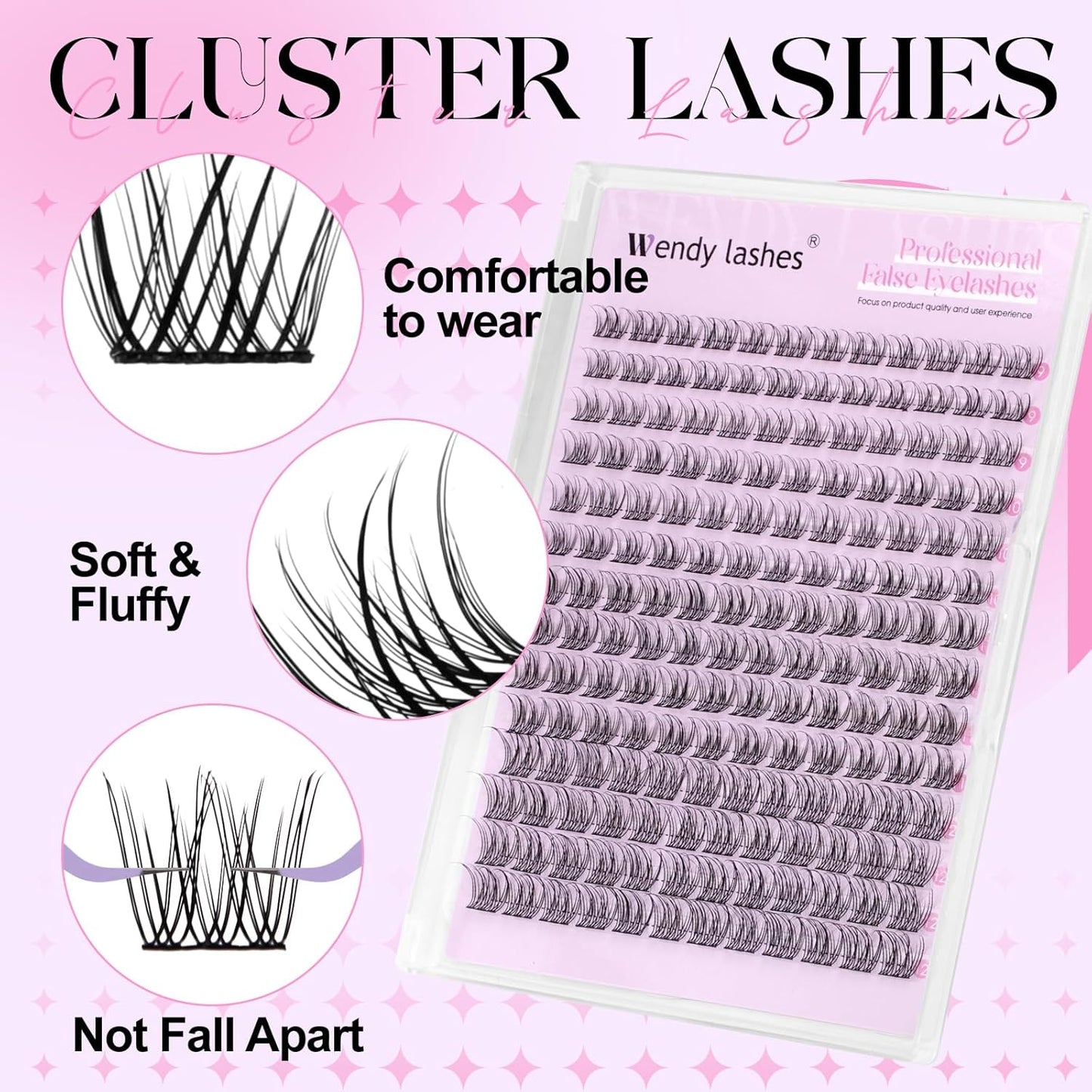 WENDY Lashes Clusters Kit DIY Eyelash Extension with Eyelash Curler Black Cluster Eyelash Extensions Individual Lashes Kit Wispy Soft Eyelash Extensions for Using at Home（Kit,YM15-0.07D,10-18mm）