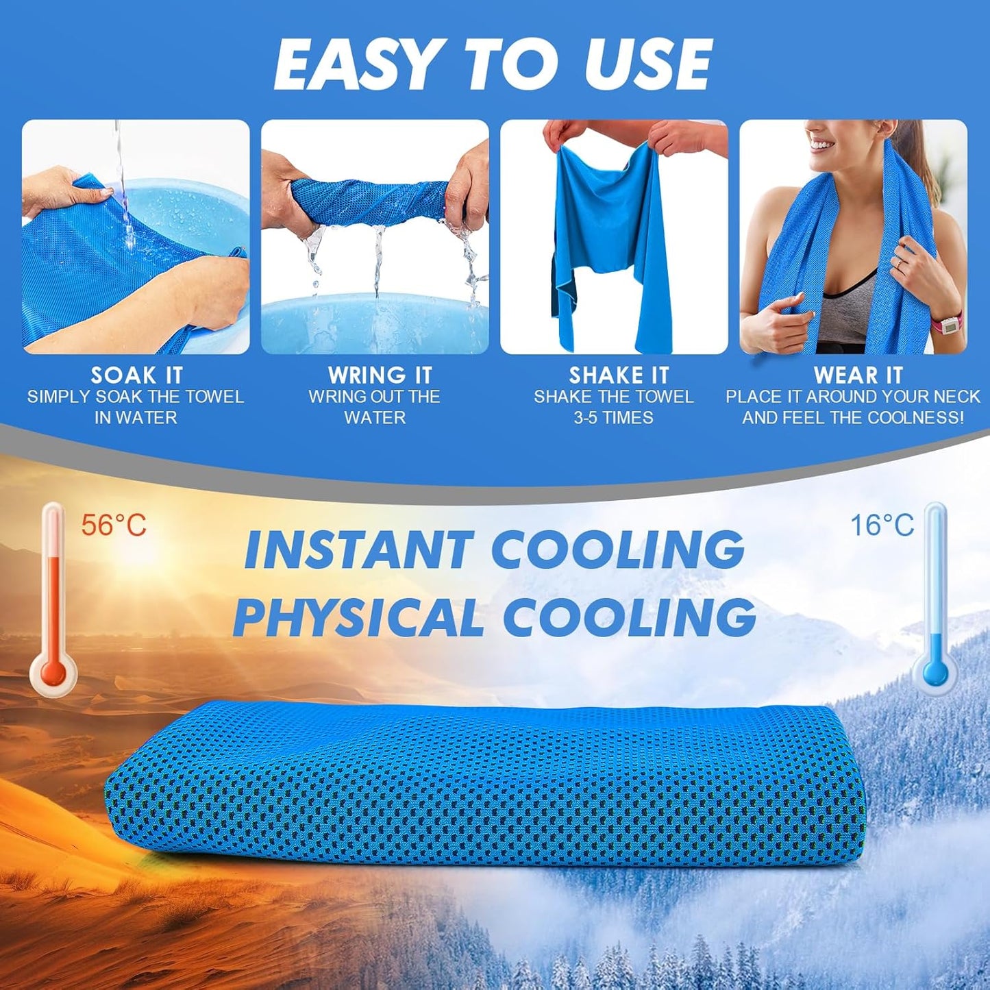 Cooling Towels for Neck and Face - 6 Pack 47x12 Inch Ice Cold Microfiber Towels, Soft & Breathable Cooling Towel for Hot Weather, Sports, Yoga, Workout, Running, Golf, Camping