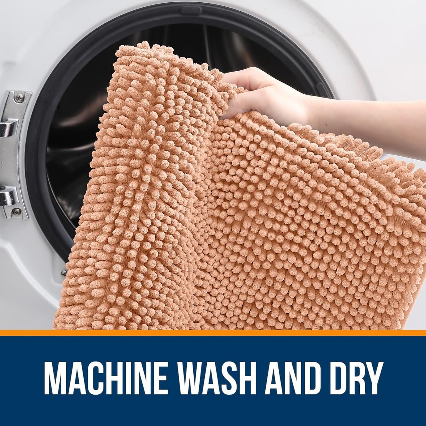 OLANLY Bathroom Rugs 70x24, Extra Soft Absorbent Chenille Bath Rugs, Rubber Backing Quick Dry, Machine Washable Bath Mats for Bathroom Floor, Tub and Shower, Home Decor Accessories, Peach