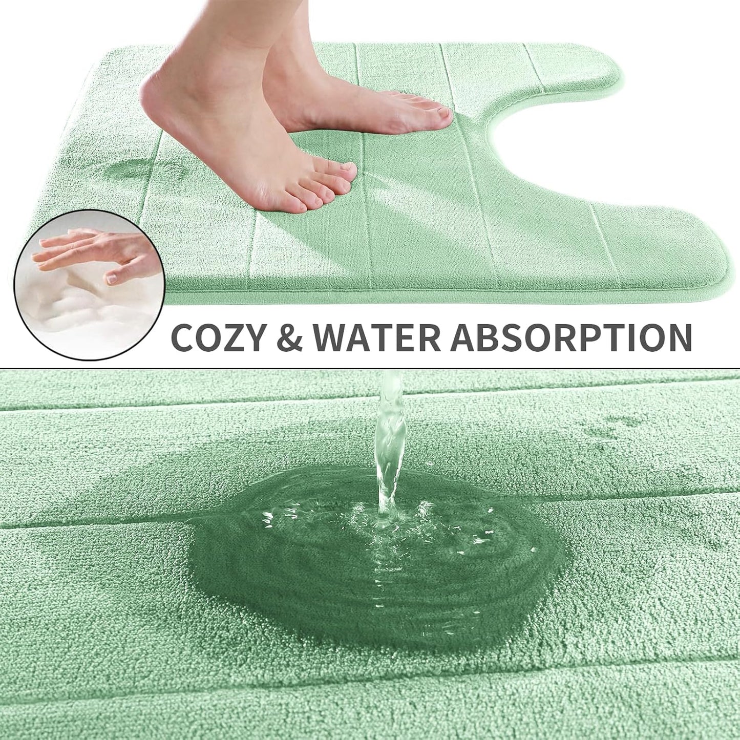 Yimobra Memory Foam Toilet Bath Mat U-Shaped, 24 X 20 Inches,Soft and Comfortable, Super Water Absorption, Non-Slip, Machine Wash and Easier to Dry for Bathroom Commode Contour Rug, Pale Green