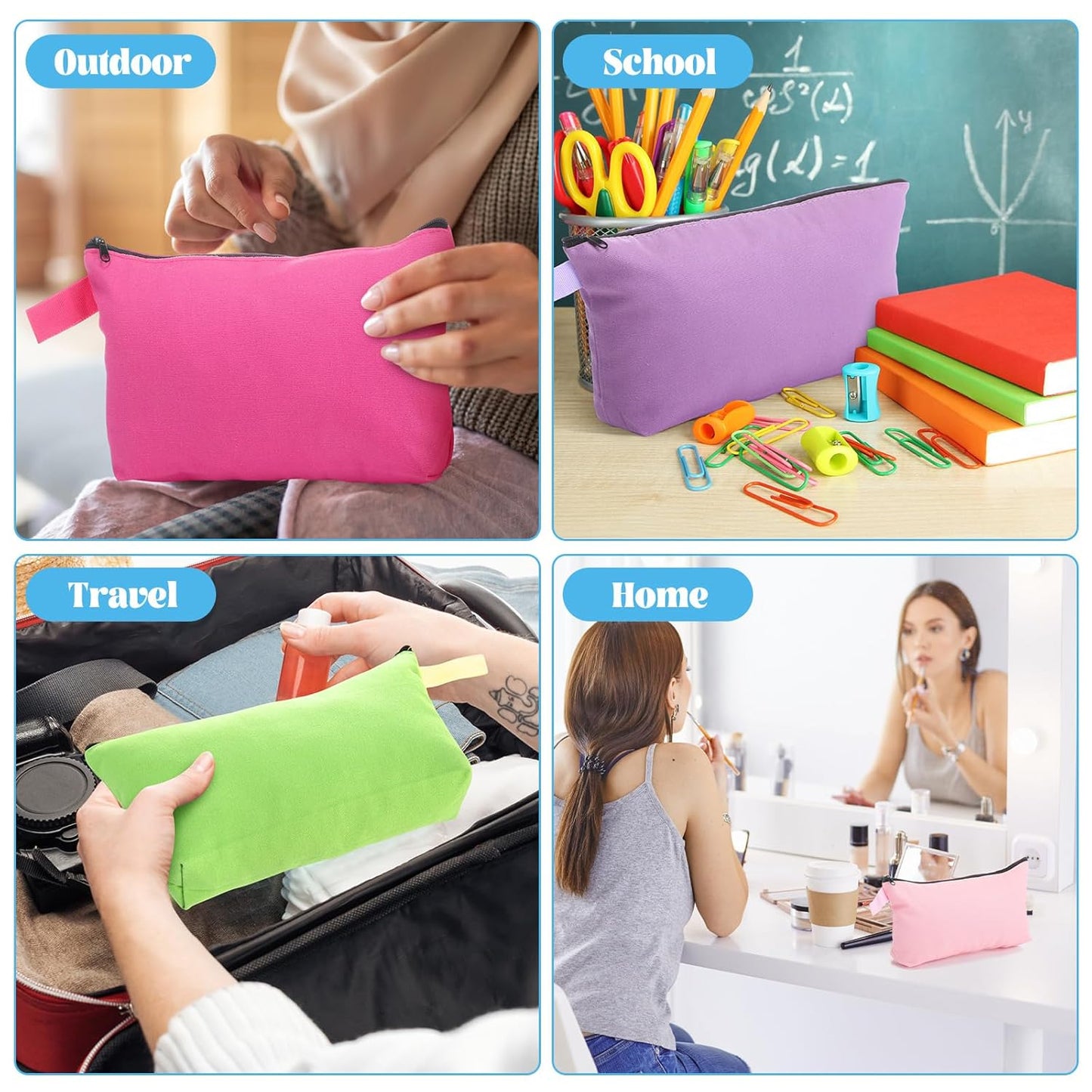 Saintrygo 30 Pcs Makeup Bag Travel Canvas Cosmetic Bag Bulk Multipurpose Small Makeup Pouch for Purse Portable Blank Zipper Toiletry Organizer DIY for Women Assorted Color(Novel,7.5 x 5 x 1.8 Inch)