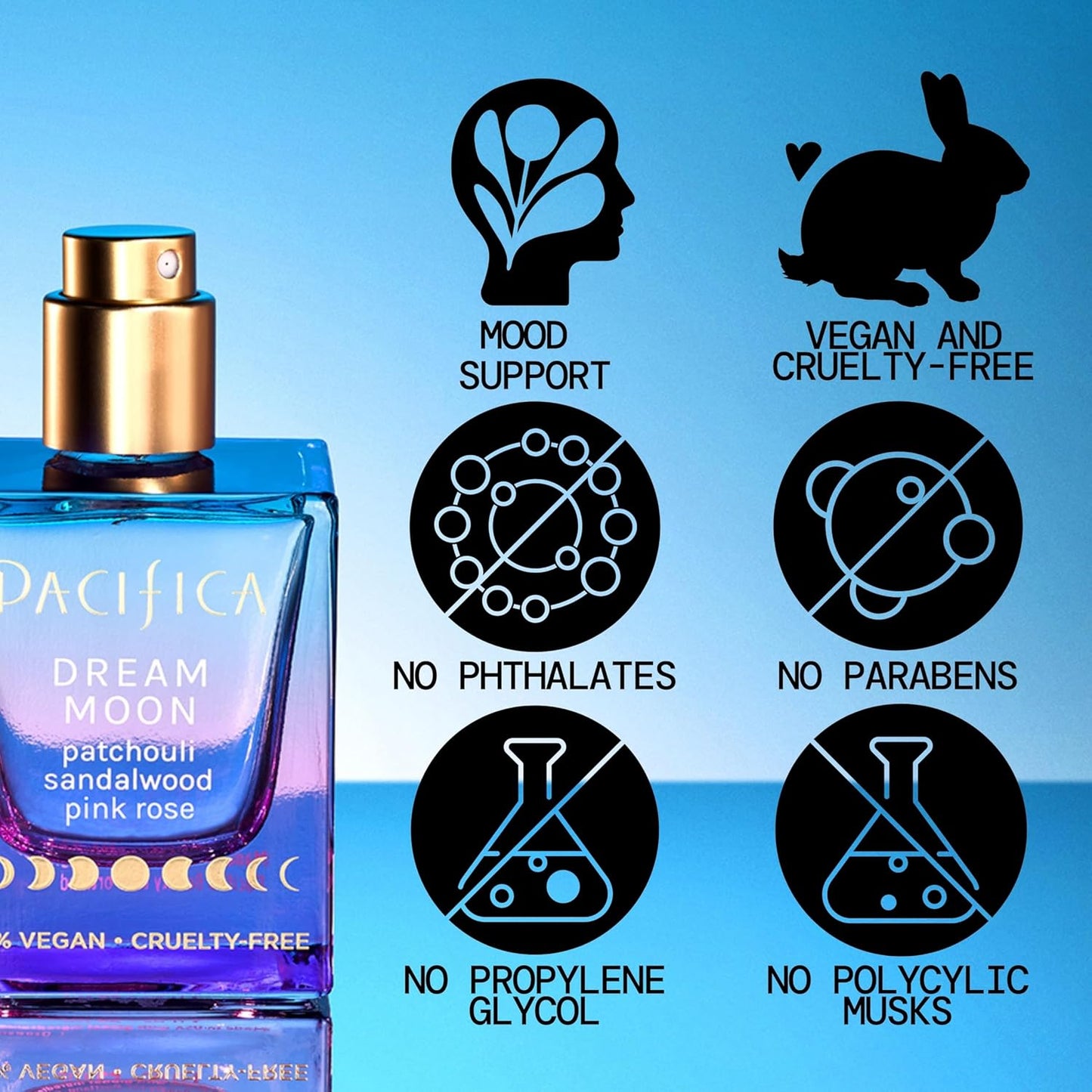 Pacifica Dream Moon Womens Spray Perfume 1 fl oz – Long-Lasting Floral Woody Fragrance for Her - Rose, Patchouli, Sandalwood – 100% Vegan, Cruelty-Free, Phthalate-Free Fragrance