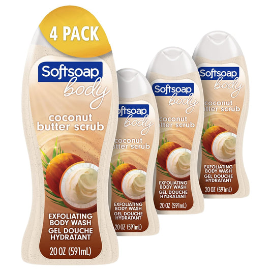 Softsoap Body Wash, Coconut Butter Scrub , Exfoliating Body Wash, 20 Ounce, 4 Pack