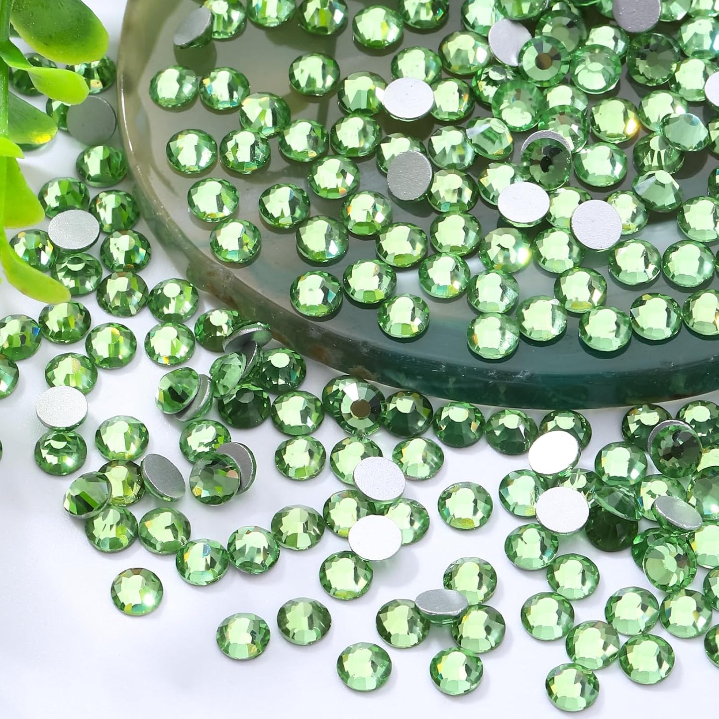 Light Green Flatback Rhinestones, Glass Rhinestones for Nail Art and Craft, Glue Fix, Loose Crystal Gemstones(Lt.Green, SS30, 288pcs, 6.4-6.6mm)