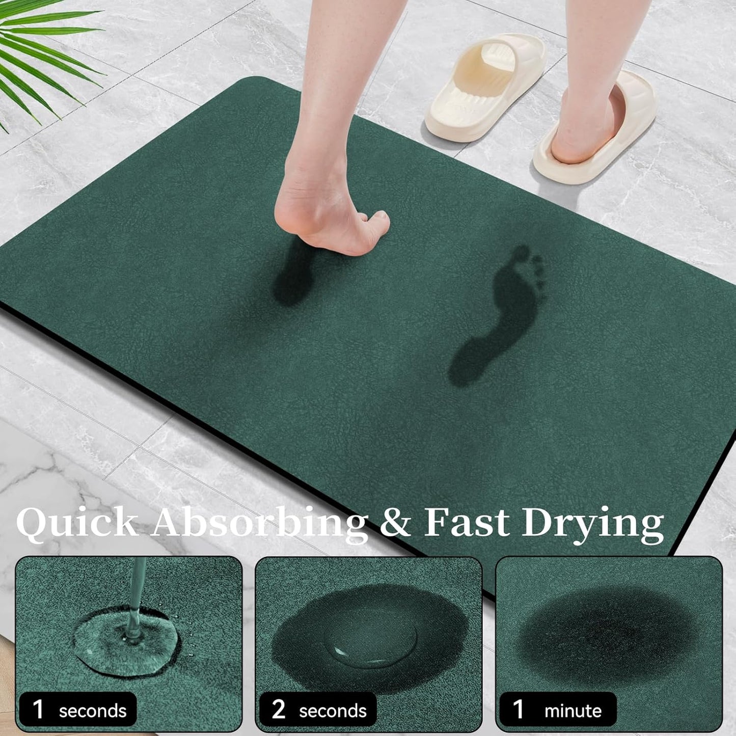 Dark Green Long Bathroom Mat Rugs 59x17 Long Diatomaceous Earth Bath Mat Large Quick Dry Bath Mat Non Slip Rubber Backed Super Absorbent Shower Mat, Thin Bathroom Runner Rugs Floor Mat Fit Under Door