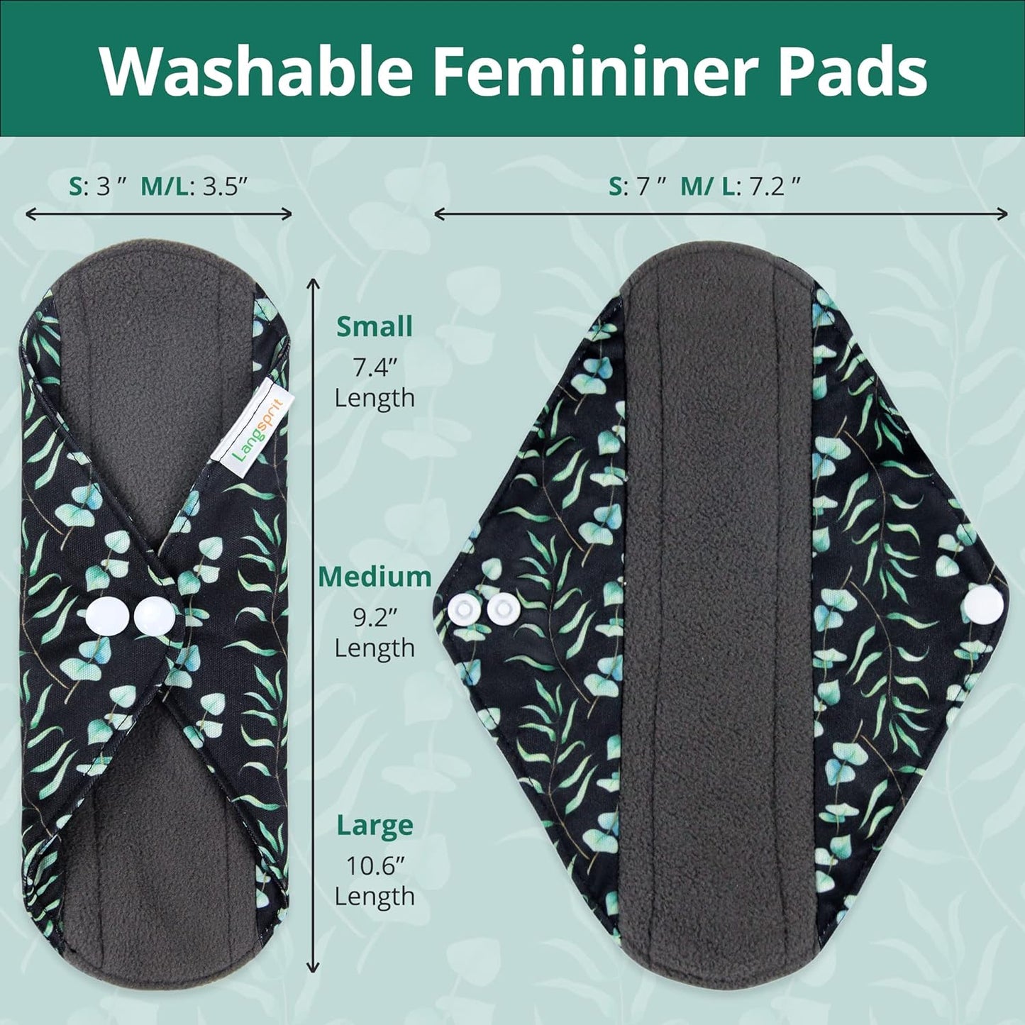 Langsprit Absorbent Reusable Menstrual Sanitary Pads/Washable Cloth Menstrual Period Pads,Reusable Panty Liners(Winter,M)