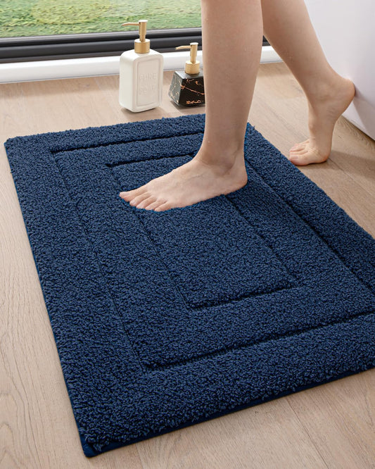 DEXI Bathroom Rug 24x16, Non Slip Washable Bath Mat for Shower Floor, Absorbent Soft Bathmat with Rubber Backing, Quick Dry Microfiber Carpet, Navy