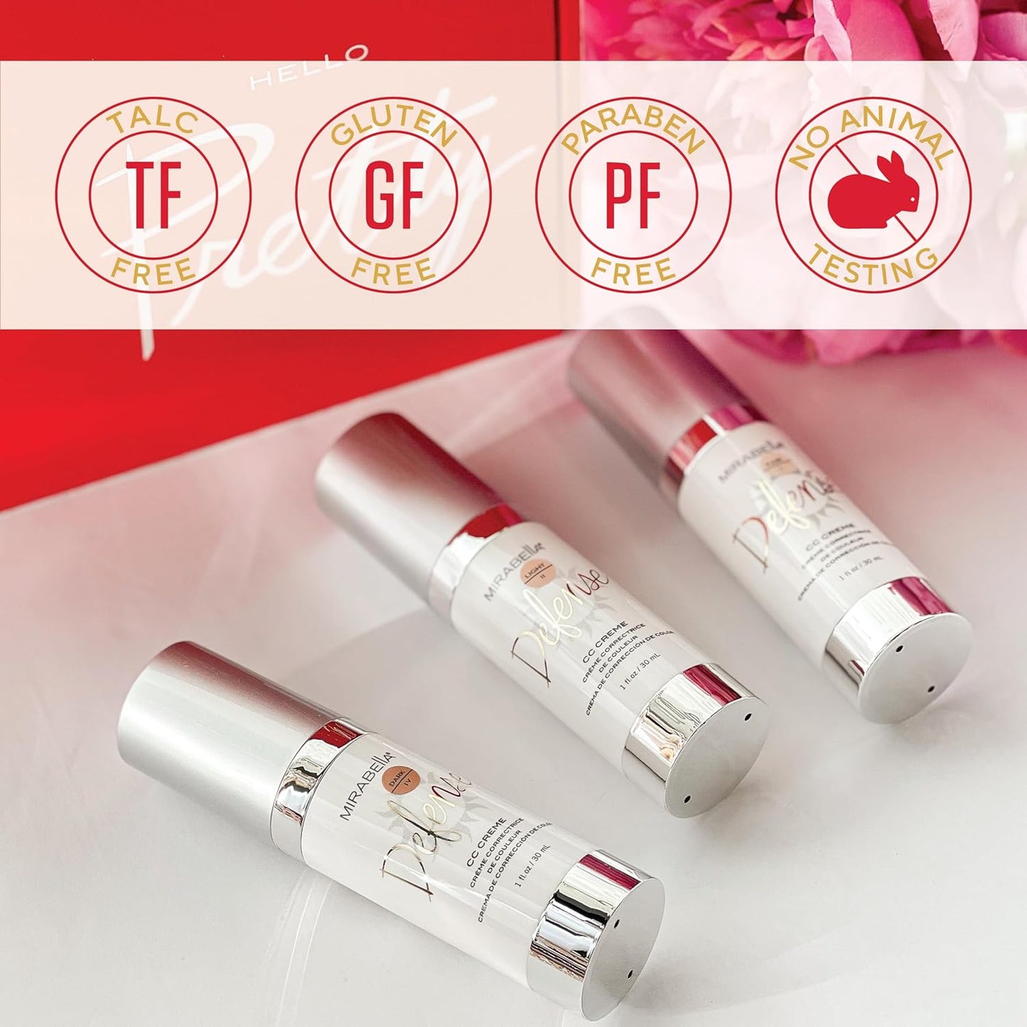 Mirabella Defense CC Creme Full Coverage Foundation with SPF 20, CC Cream Foundation with Sunscreen & Hyaluronic Acid, Oil Control with Salicylic Acid - Dark