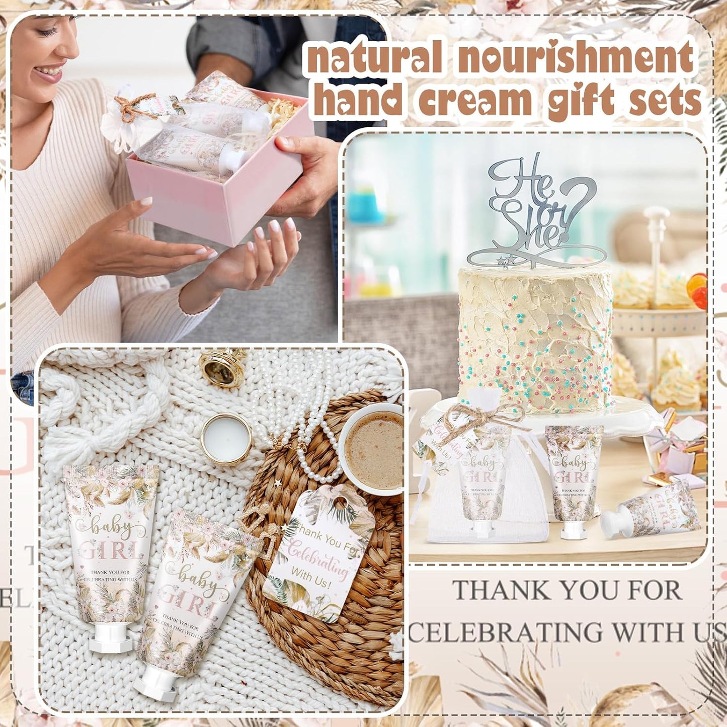 48 Sets Boho Baby Shower Hand Cream Gifts Baby Shower Party Favors for Guests Baby Girl Hand Cream Gift Bulk Travel Size Hand Lotion Set for Guest
