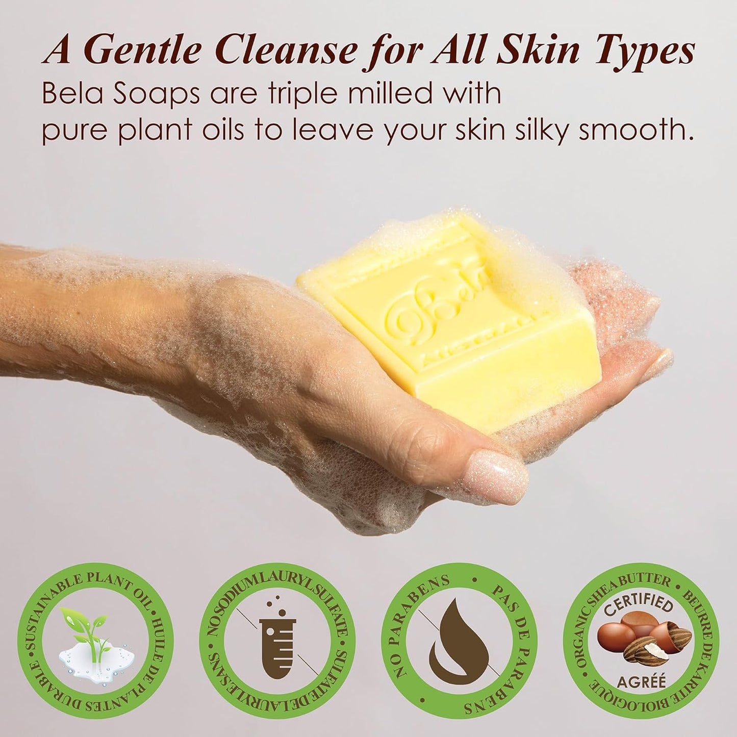 BELA Honeysuckle Soap 3.3 OZ Pack of 12, Long lasting French Triple Milled Bar Soap with Organic Shea Butter, Hand, Face and Body Wash Bar, Made in Australia