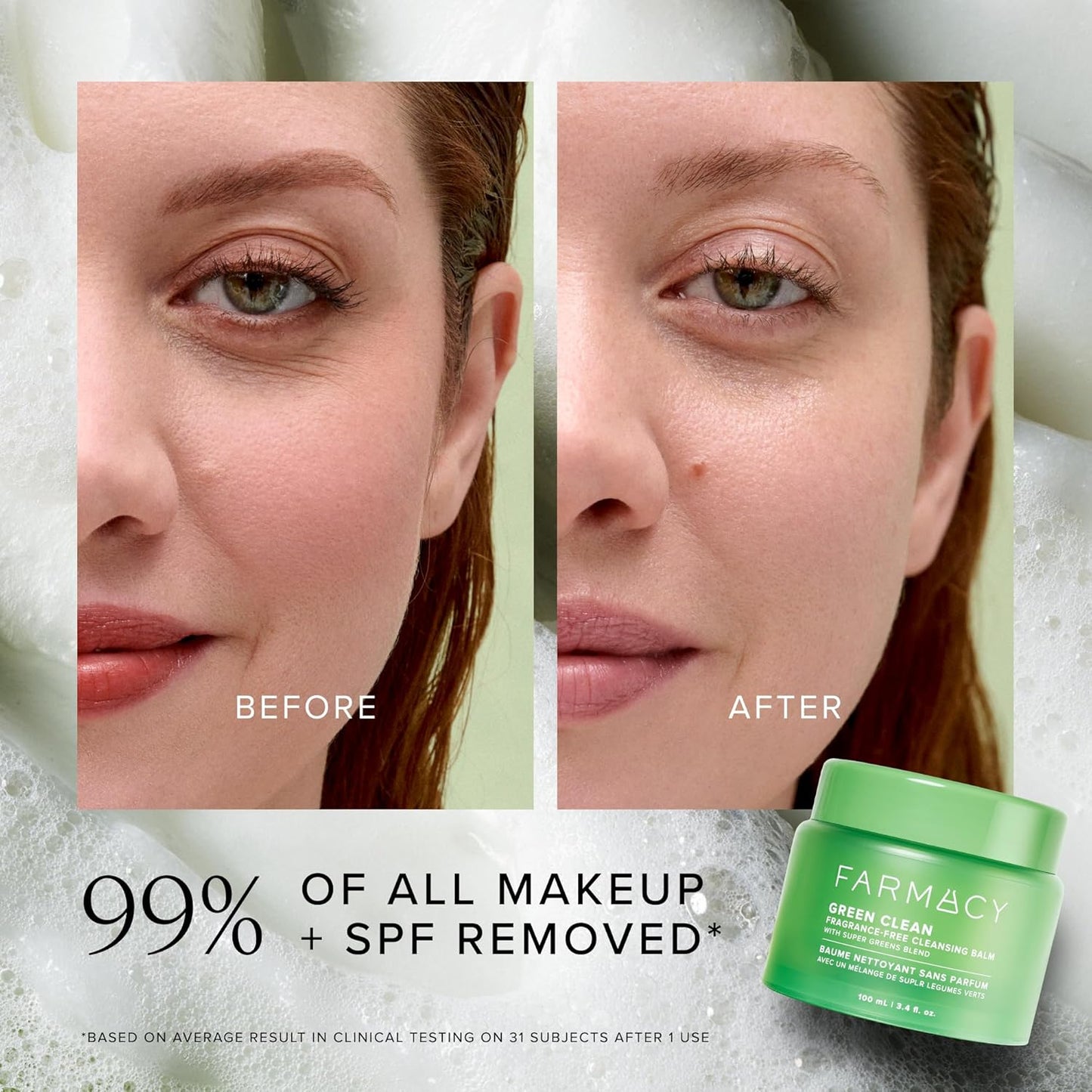 Farmacy Makeup Remover Cleansing Balm - Green Clean Waterproof Makeup Remover + Oil Based Cleanser - Newly Formulated Double Cleanser with Plant Based Waxes + Upcycled Moringa (100ml)