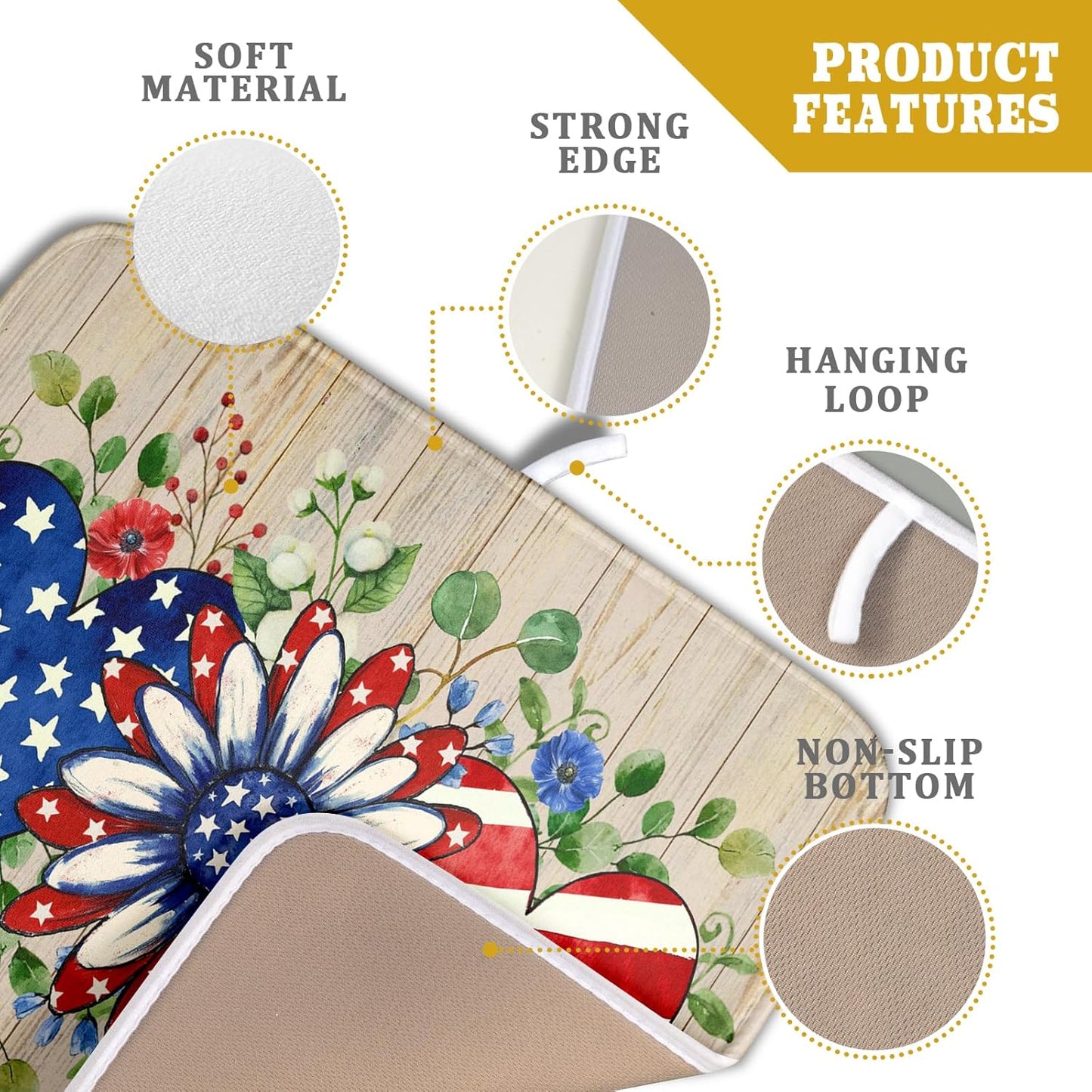 Independence Day Dish Drying Mat 16x18 inch Patriotic Love Heart Fast Dry Microfiber Dishes Drainer Rack Pad Kitchen Counter Accessories