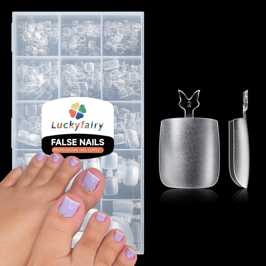 Square Gel Toe Nail Tips: 360Pcs 15 Sizes Full Cover Press On Toenails Long Wider Fake Toe Nails Soft Gel Pre-etched Double Matte For Nail Extensions Home DIY Nail Salon