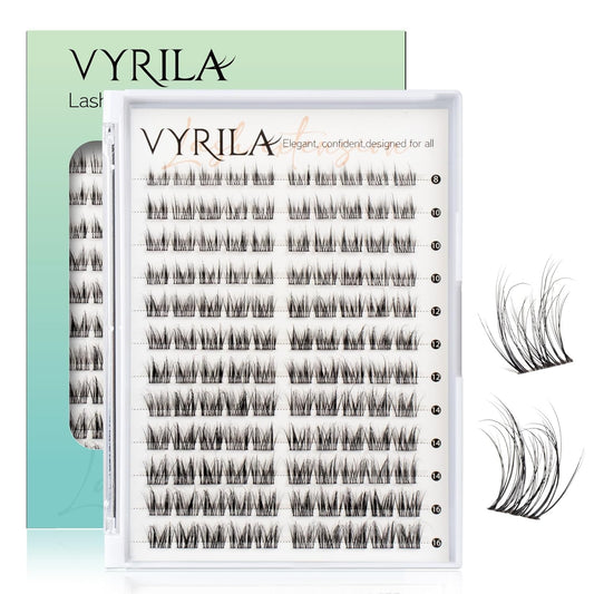 Lash Clusters 0.05mm Individual Lashes, 3D Wispy Lashes Clusters, 0.1mm Super Thin Band Resuable Natural Lashes,D Curl Faux Mink Lashes,180pcs Lash Extension (Green Charm-D-0.05-8-16mix)