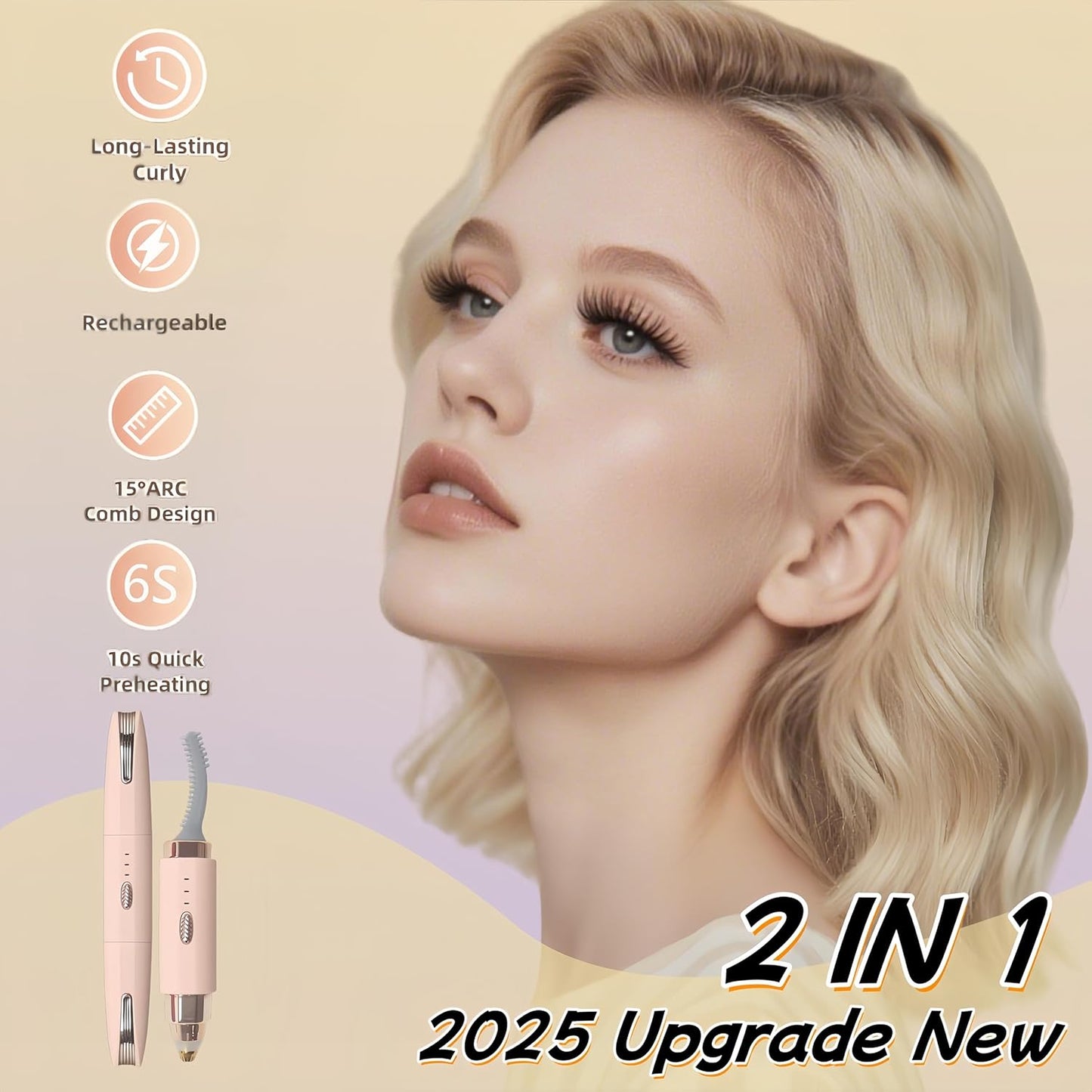 2025 Upgraded Heated Eyelash Curler - 2-in-1 USB Rechargeable Electric Eyelash Curler & Eyebrow Trimmer, Fast Heating in 6s, Anti-Burn Design, 24H Long-Lasting Effect, Gift for Women (Pink)