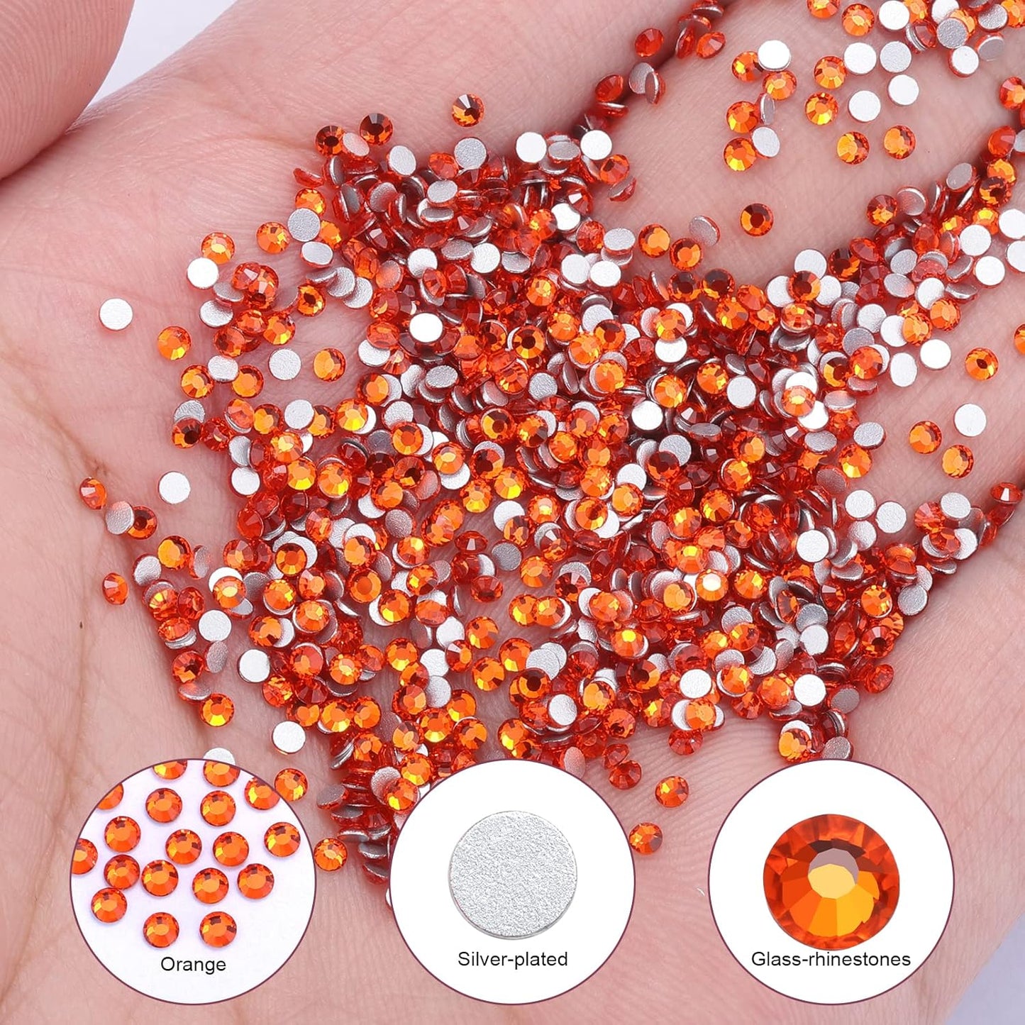 3000Pcs Orange Crystal Rhinestones,Glass Flatback Rhinestones Gemstones Mini for Nail Face Makeup Art Crafts Clothes Decoration - (SS8,2.4mm,Orange)