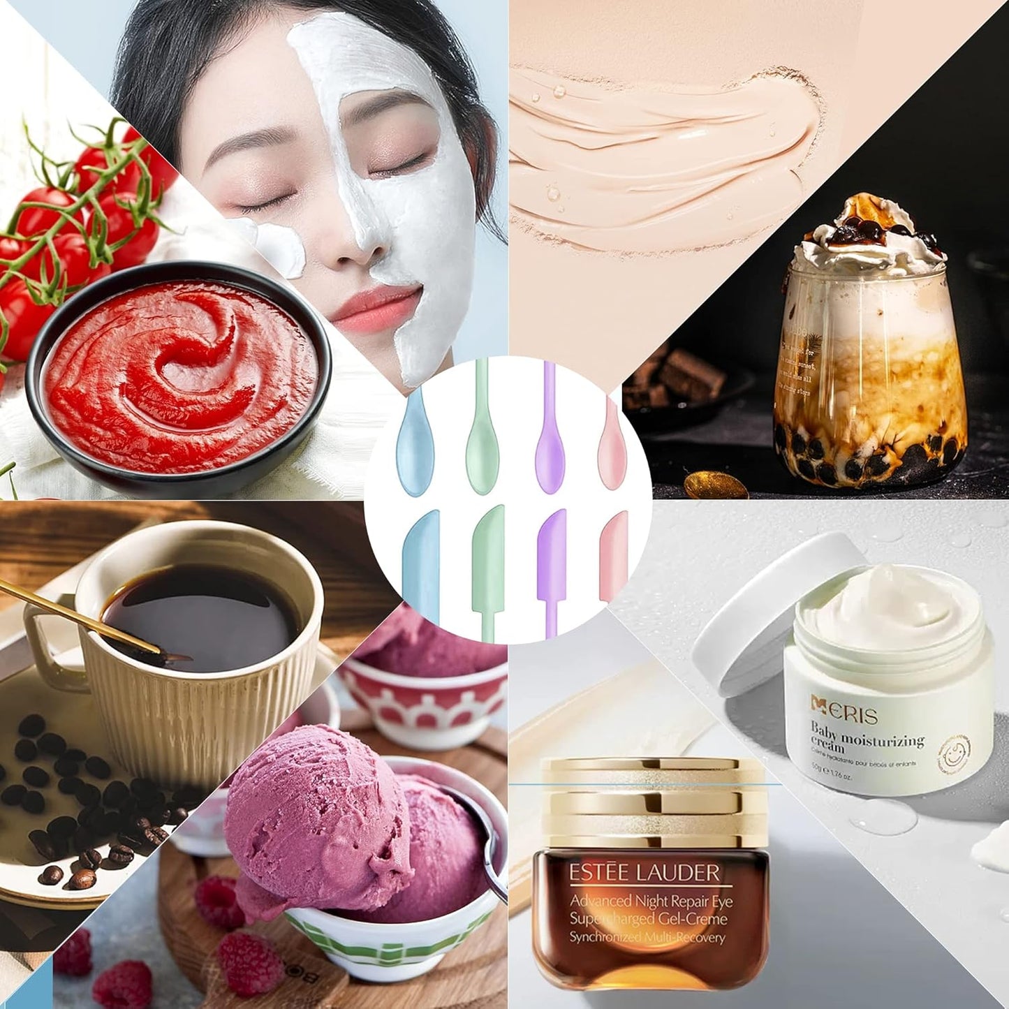 Mini Spatula Silicone Spatula Set - 4pcs Small Makeup Scrapers for Cosmetics, Reusable Beauty Tiny Tools, Thin Jar Scraper, Get the Last of the Makeup Out of the Bottle(Grace Colors)