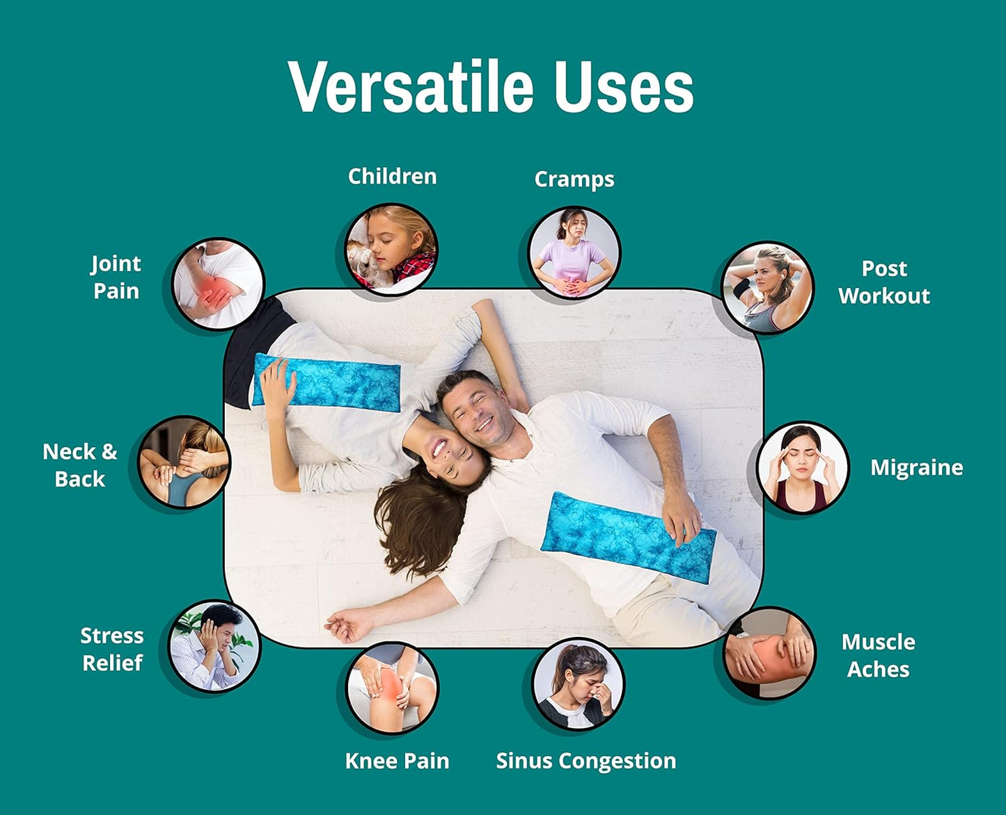 Microwavable Corn Filled Heating Pad and Cold Pack/Washable 100% Cotton Cover (Watermark - Aqua, 5.25in W x 17.25in L)