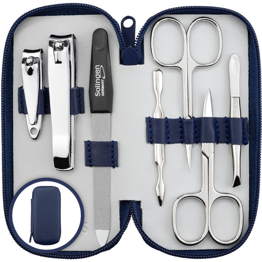 marQus Manicure Set Solingen Made in Germany - 7 Piece Exclusive Finger & Toe Nail Clippers Set in Real Leather case, Made in Solingen Germany