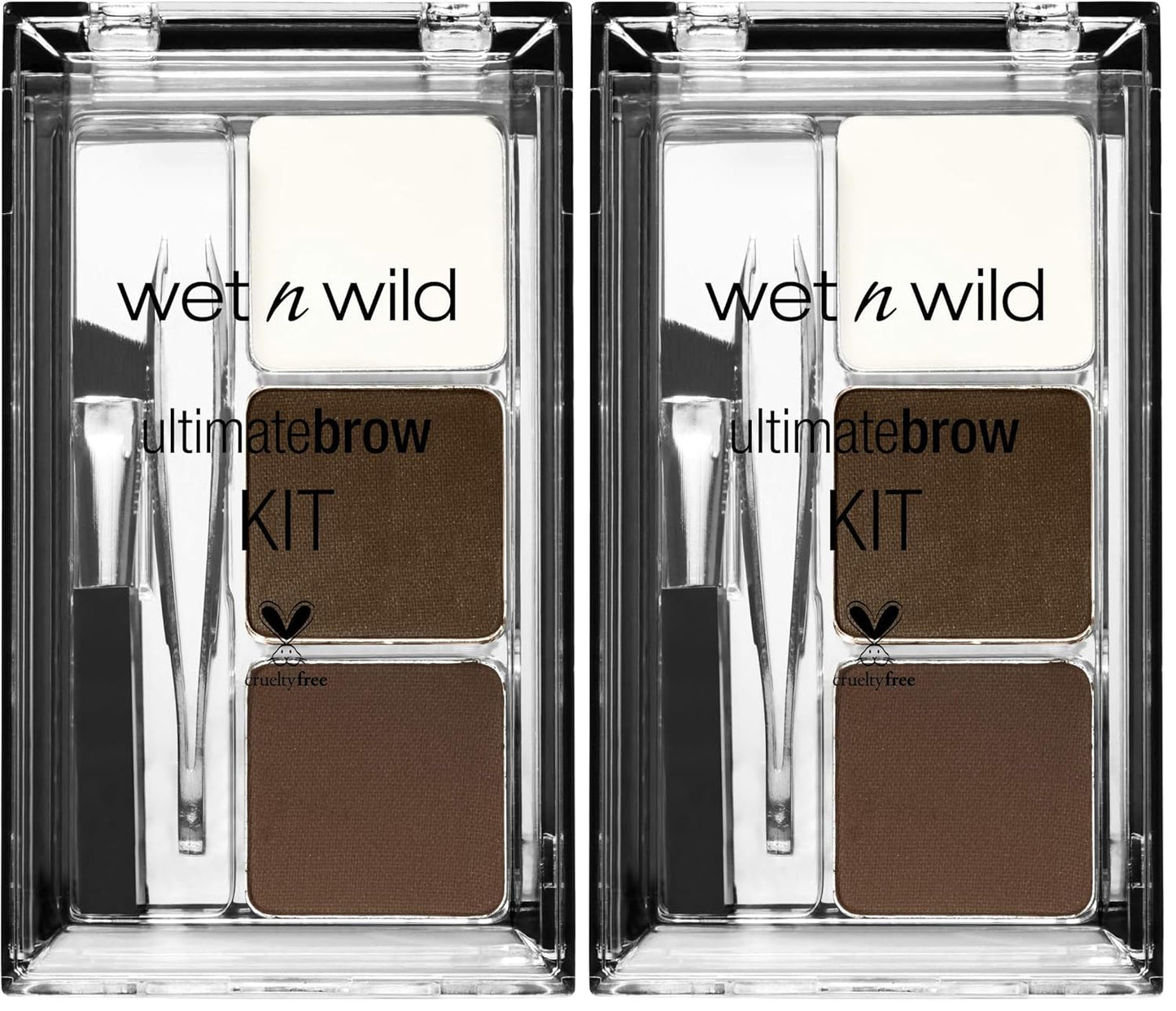 wet n wild Ultimate Eyebrow Makeup Kit, Long-Lasting Matte Brow Powder, Tweezers, Wax & Brush, Built-In Mirror, Purse-Friendly Compact - Dark Brown(Pack of 2)