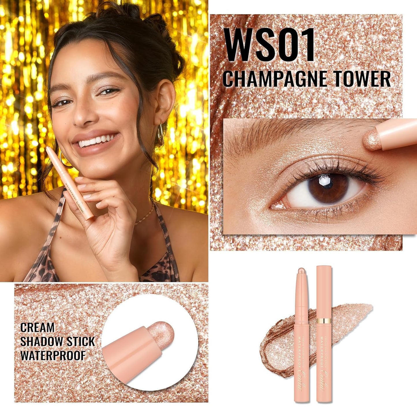 Oulac Champagne Eyeshadow Pencil – Long-Lasting Creamy Blendable Texture, Vegan & Cruelty-Free Eye Makeup, 1.25g, WS01Champagne Tower