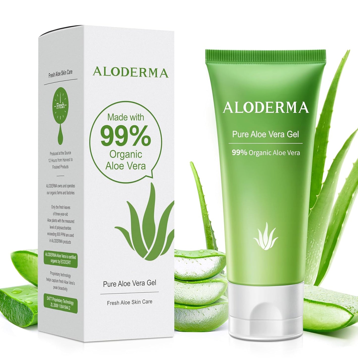 Aloderma 99% Organic Aloe Vera Gel for Face Made within 12 Hours of Harvest - Natural Hydrating Pure Aloe Vera for Soothing Skincare - Moisturizing Aloe Gel for Skin, Face, & Sensitive Skin, 4.02 oz