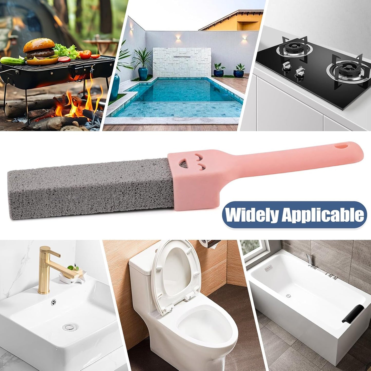 Navona 34 Pack Pumice Stone Scouring Sticks with 3 Universal Handles, Grey Pumice Stone for Cleaning Toilets, Bathrooms