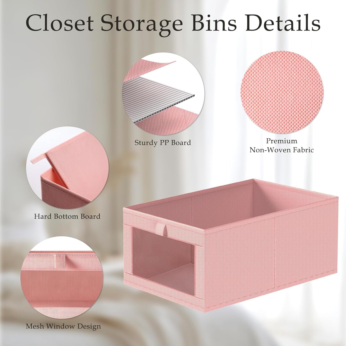 Criusia 6 Pack Linen Closet Organizers and Storage, Large Linen Closet Baskets for Organization, Foldable Storage Containers for Clothing, Towels, Jeans, Books, Shelves, Pink