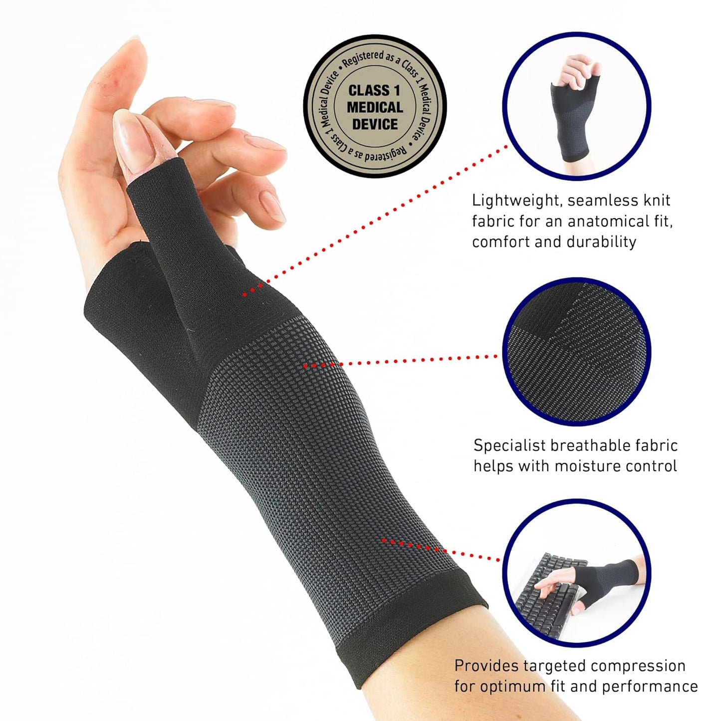Neo-G Wrist and Thumb Support for Arthritis, Joint Pain, Tendonitis, Sprain - Wrist Brace Wrist Compression Hand Support - L - Black