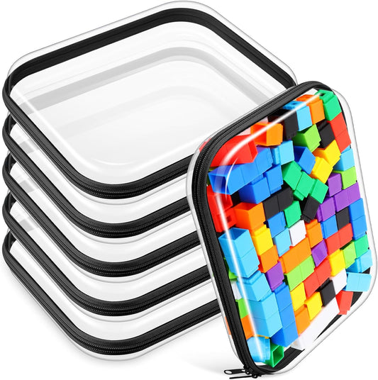 Sanwuta 6 Pcs Clear Hard Zipper Case Pencil Pouches Hard Plastic Zipper Pouches Makeup Bag Transparent Cases for Snacks Plastic Storage Organizer Box for Travel(Black,9.84 x 7.87 x 2 Inch)