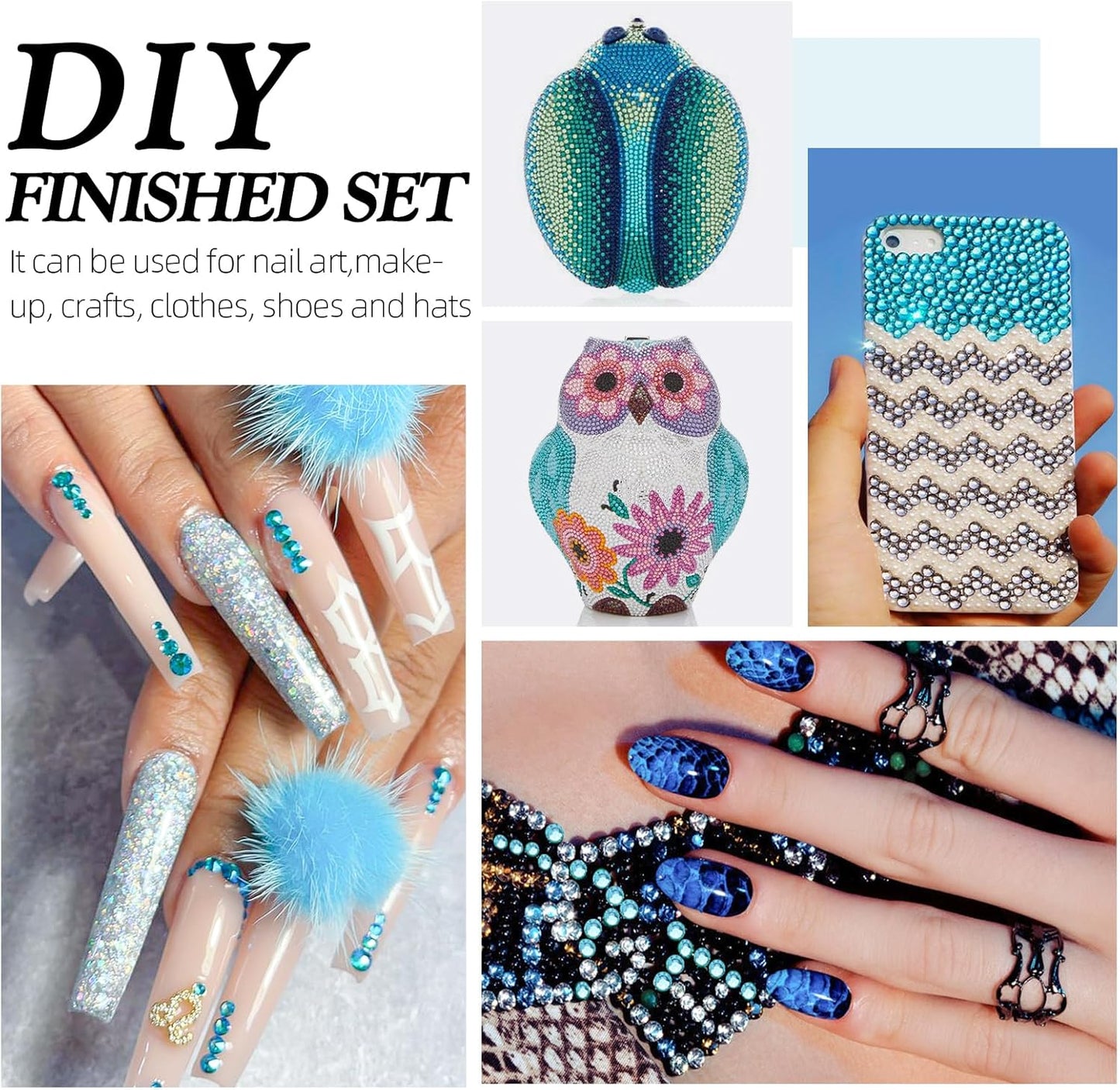 Aquamarine Flatback Rhinestones, Glass Rhinestones for Nail Art and Craft, Glue Fix, Loose Crystal Gemstones(Aquamarine, SS20, 1440pcs, 4.6-4.8mm)