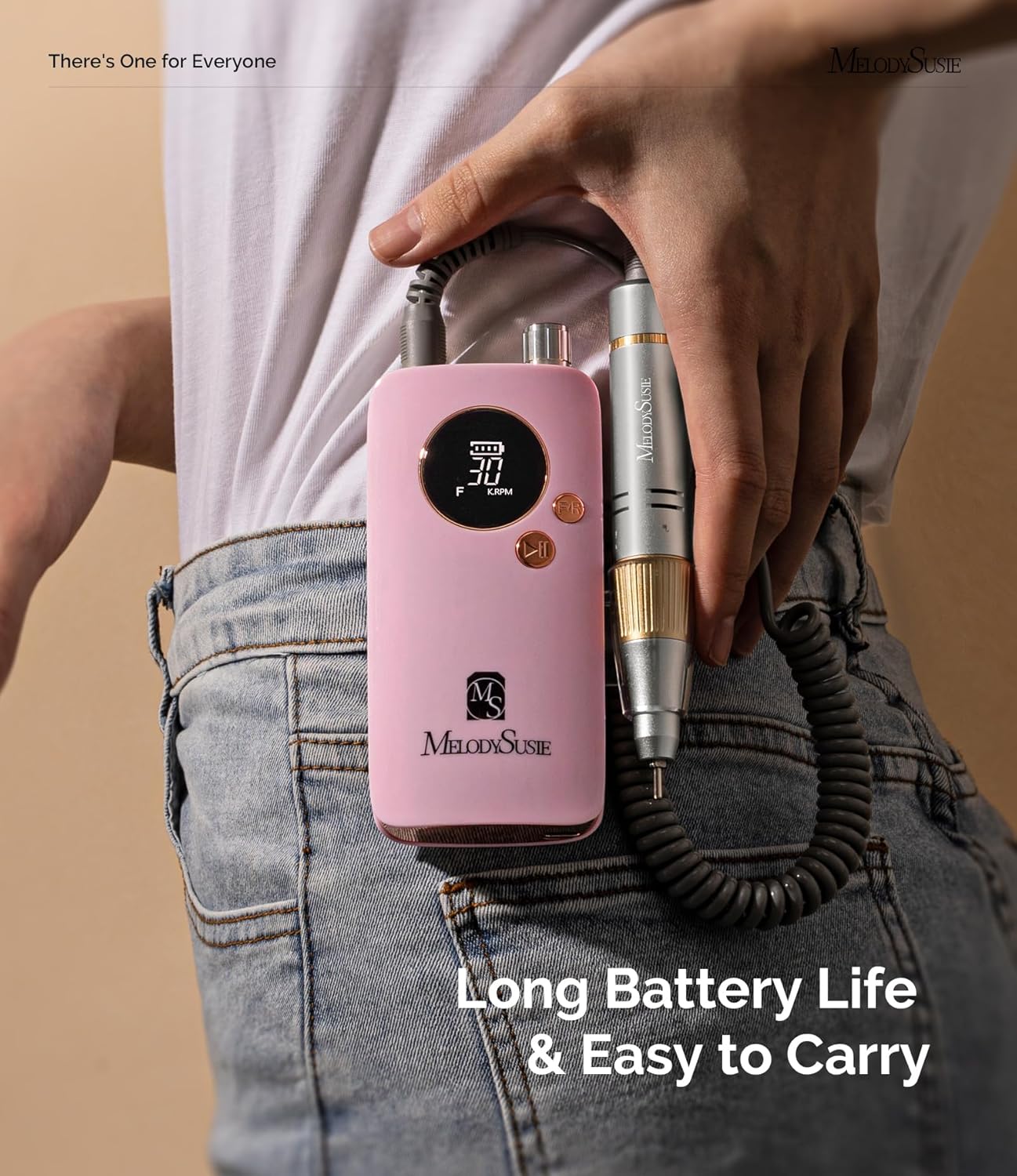 MelodySusie Portable Nail Drill 30000 RPM,Professional Rechargeable Electric Nail File,SC320F Cordless Nail E File for Acrylic Nails Gel Polishing Removing,Efile Nail Kit for Manicure Salon Home,Pink